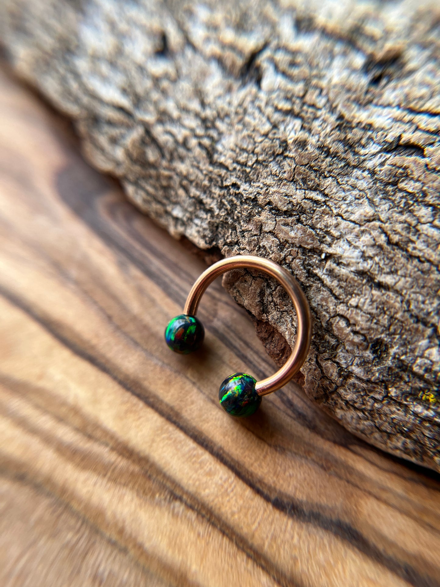 Fire Opal Internally Threaded Rose Gold Titanium Ion Plated Horseshoe Ring