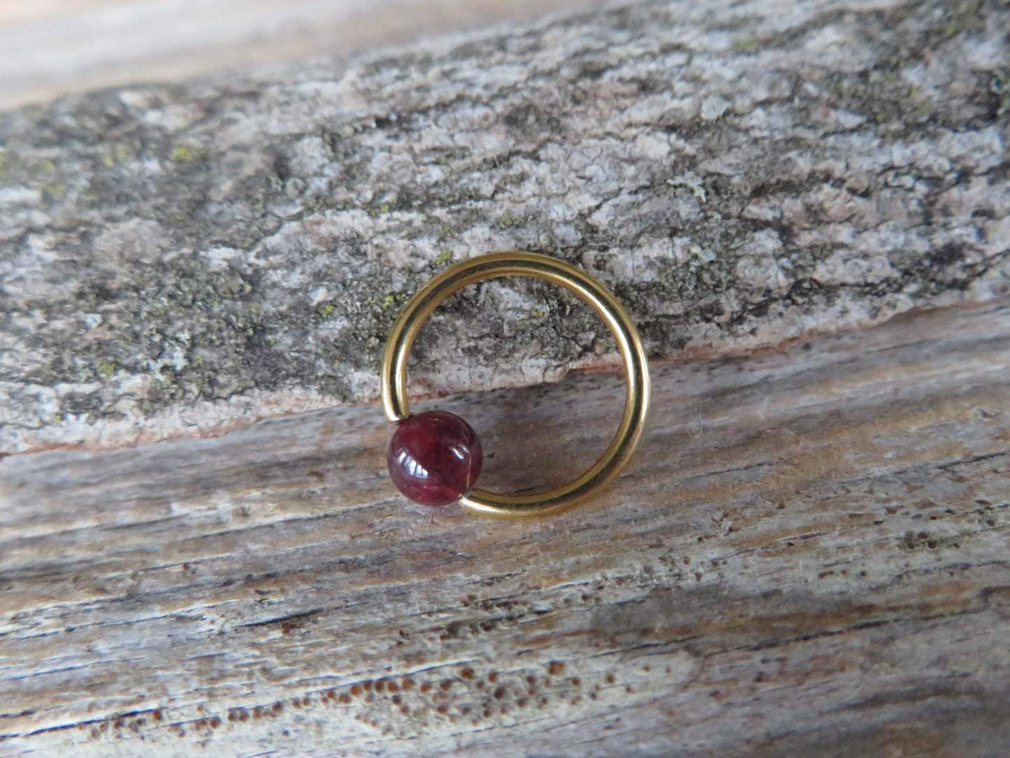 Garnet Natural Stone Gold Titanium Ion Plated CBR Ring