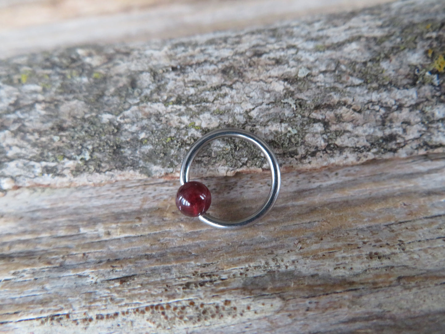Garnet Natural Stone ASTM F-136 Implant Grade Titanium CBR Ring