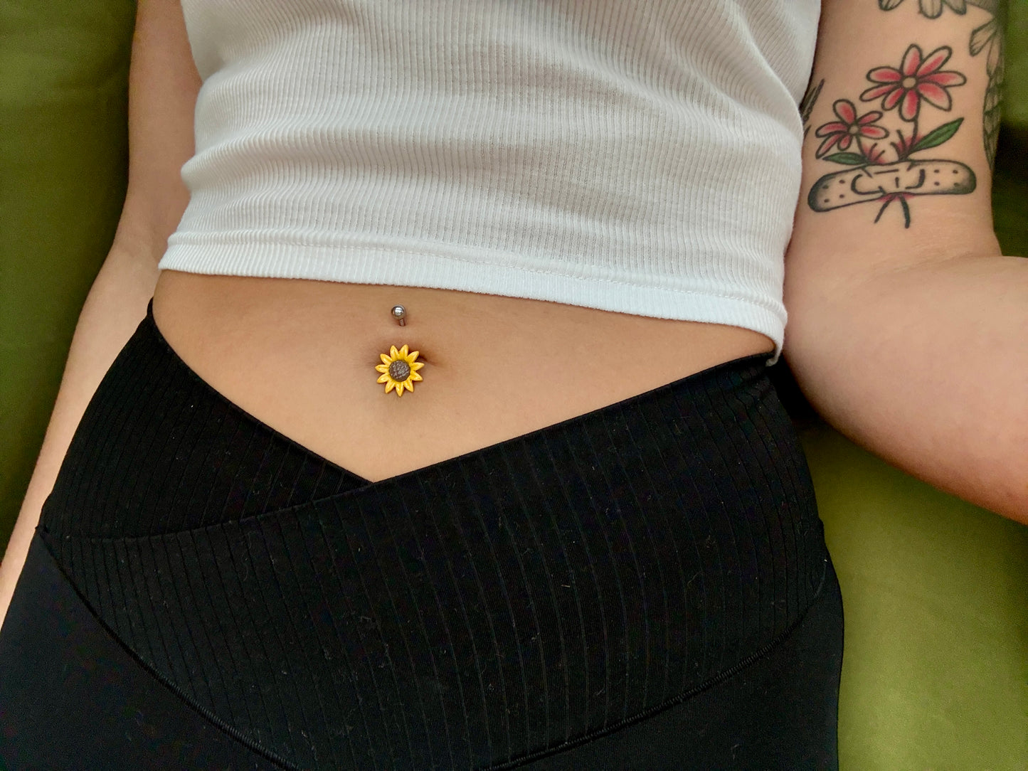 Sunflower Enameled Stainless Steel Boho Belly Ring