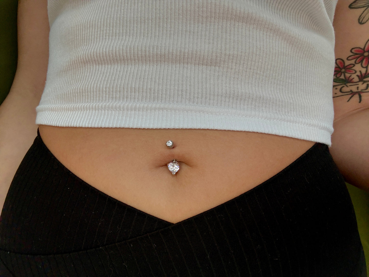 Dainty Star or Heart Pronged Crystal Gem Belly Ring