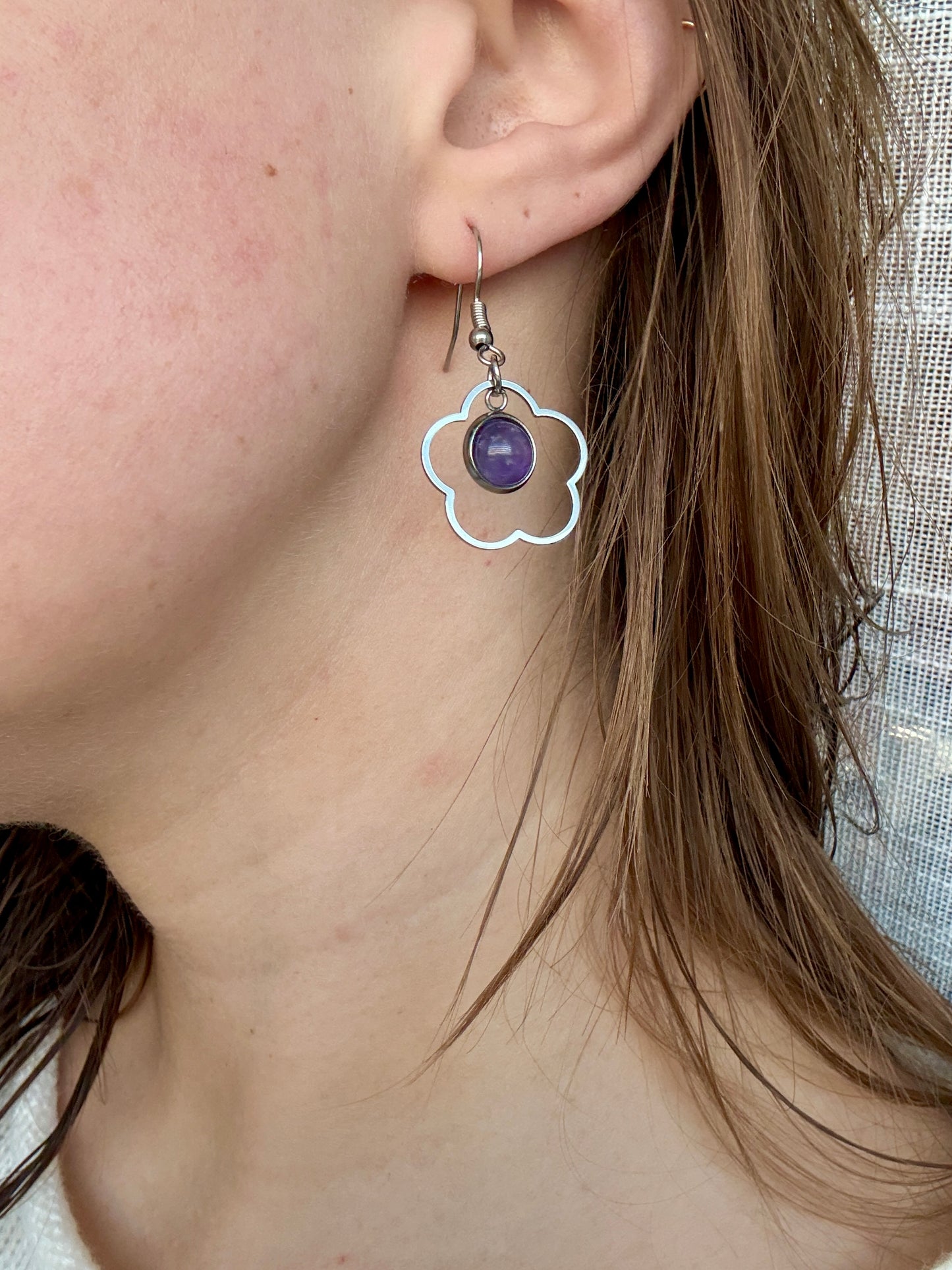 Amethyst Natural Stone 90's Vibes Flower Earrings