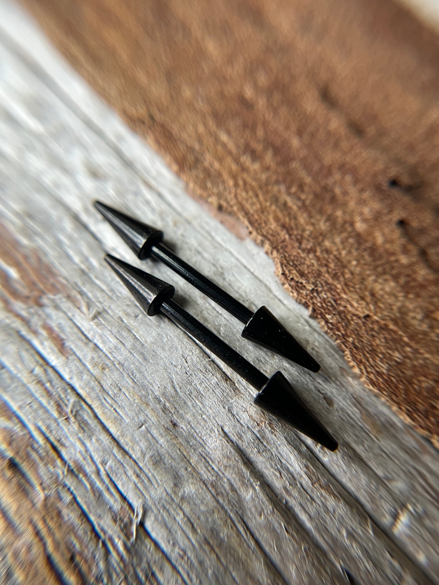 Pair of Long Spikes Black Titanium IP 14G Nipple Piercing Barbells