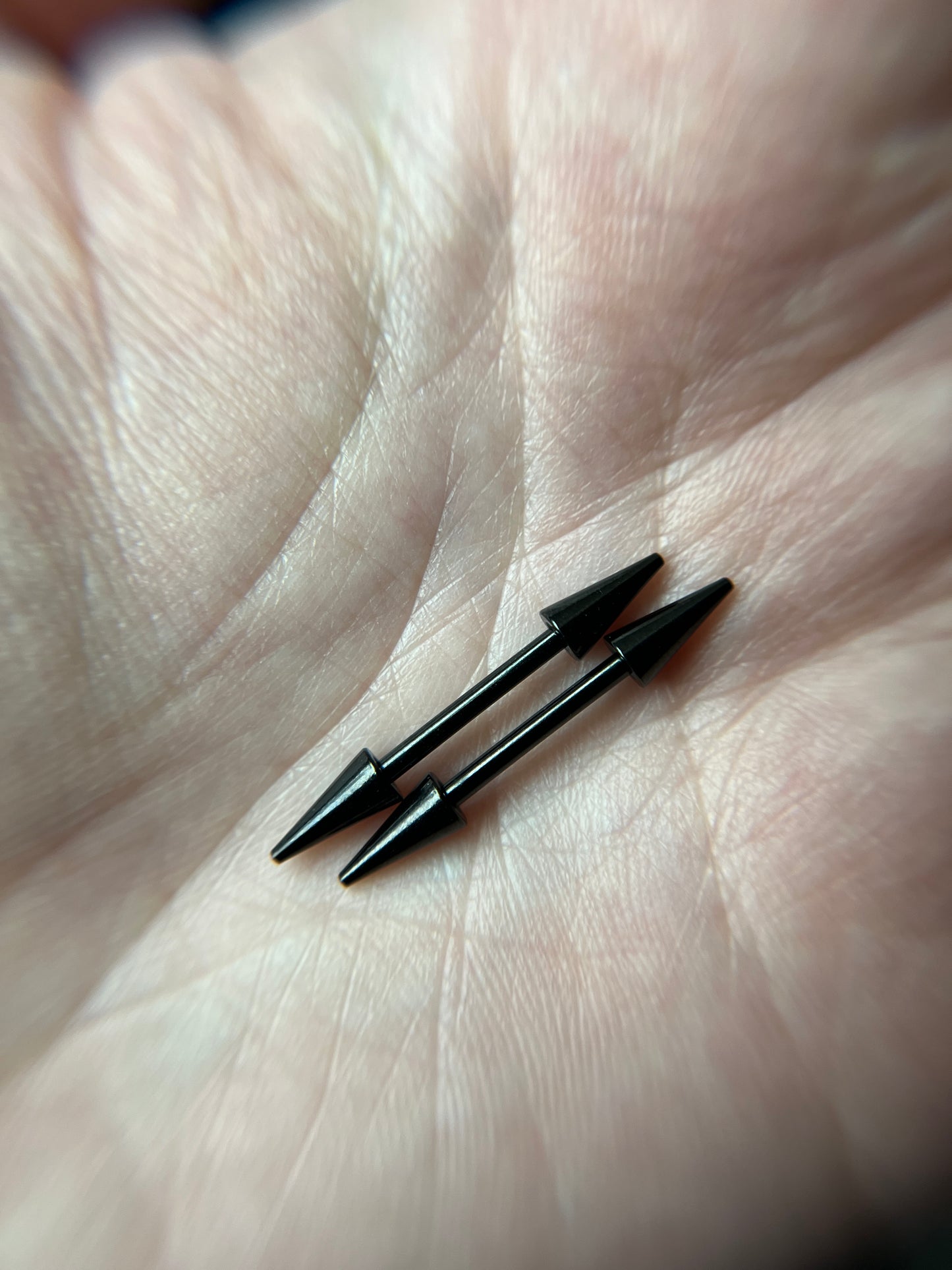 Pair of Long Spikes Black Titanium IP 14G Nipple Piercing Barbells