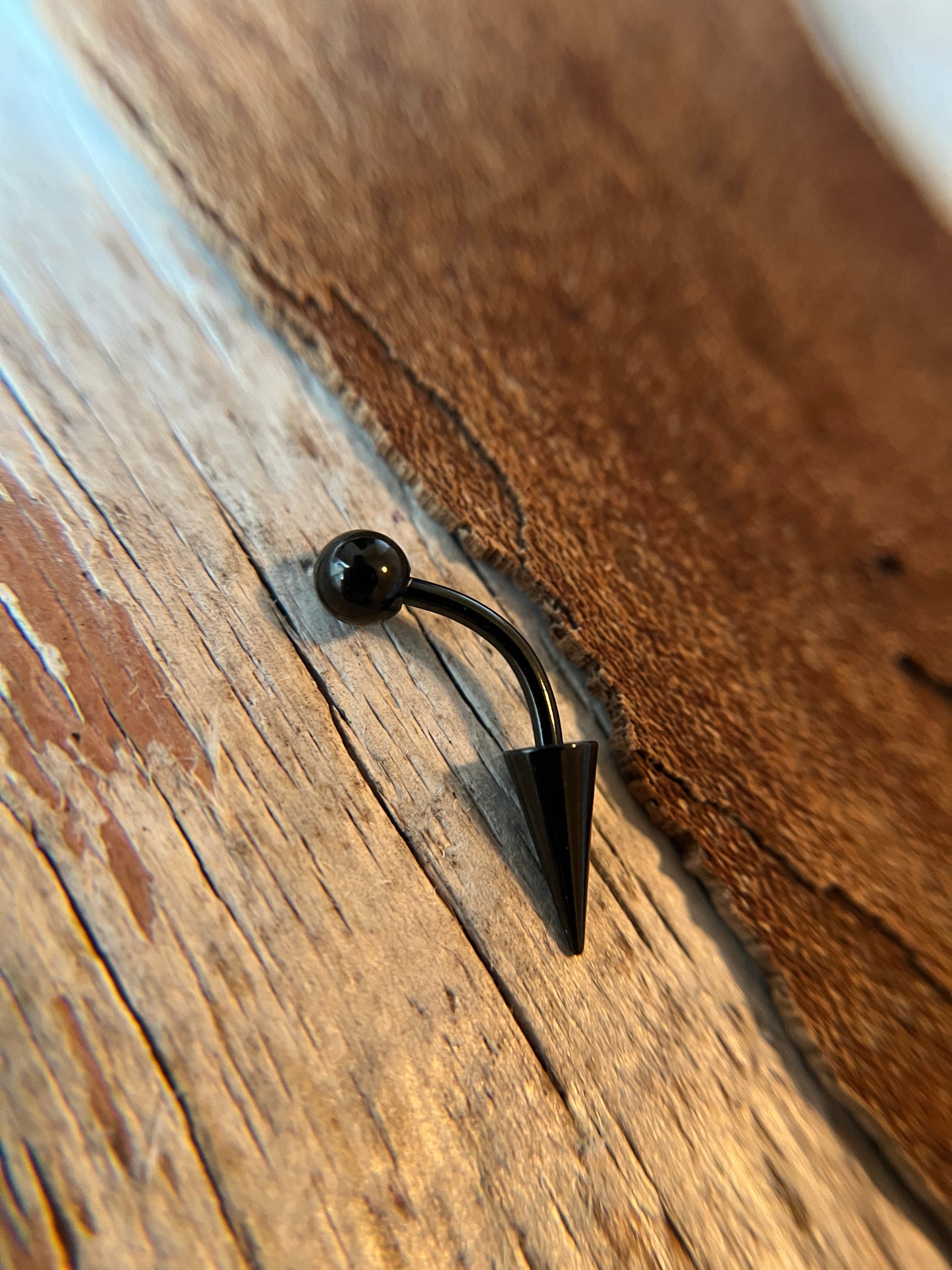 Black Titanium Ion Plated Extra Long Spike 16G Curved Barbell