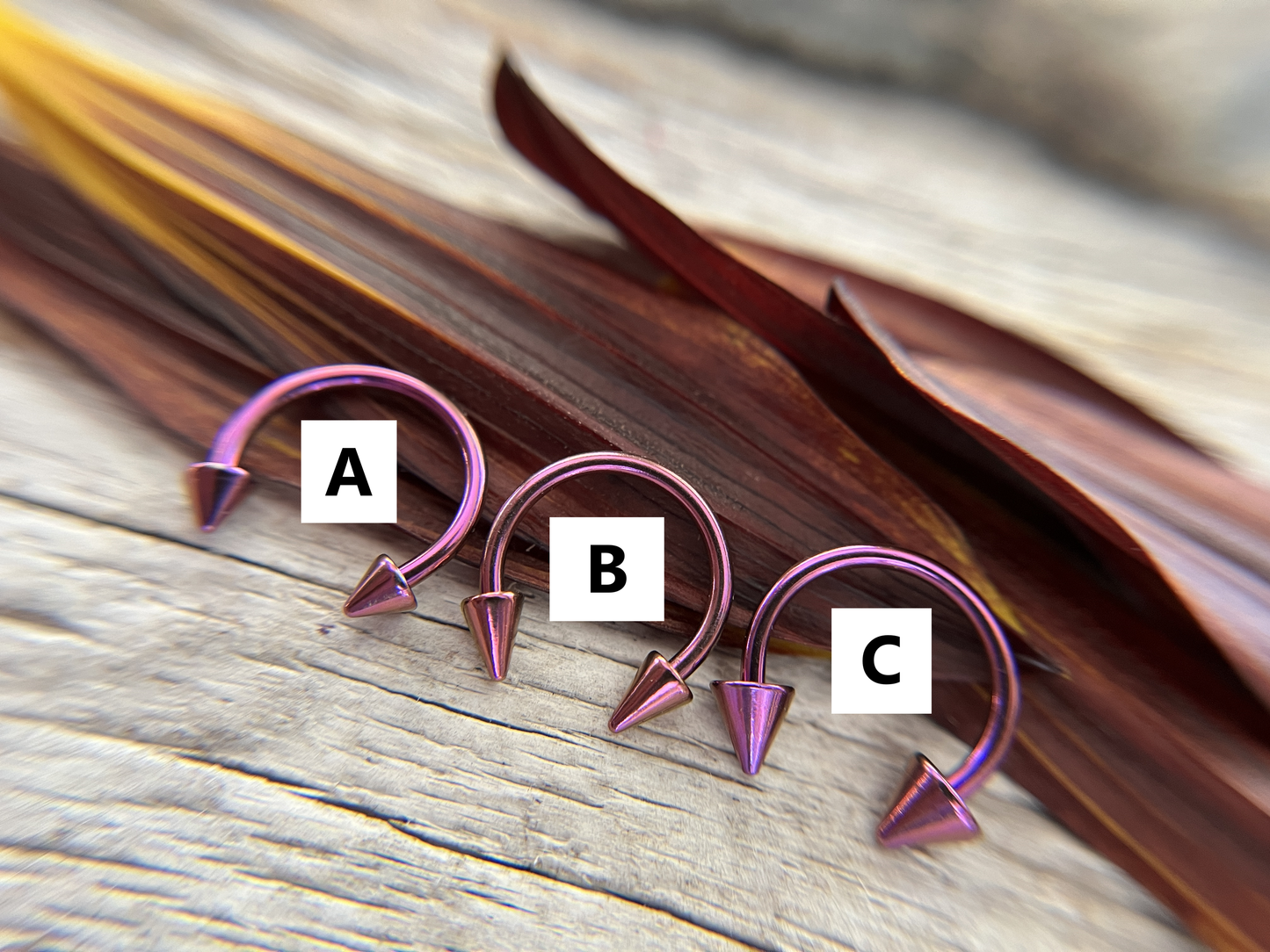 Purple Titanium Plated Pick Your Spike Length 16G Horseshoe Ring