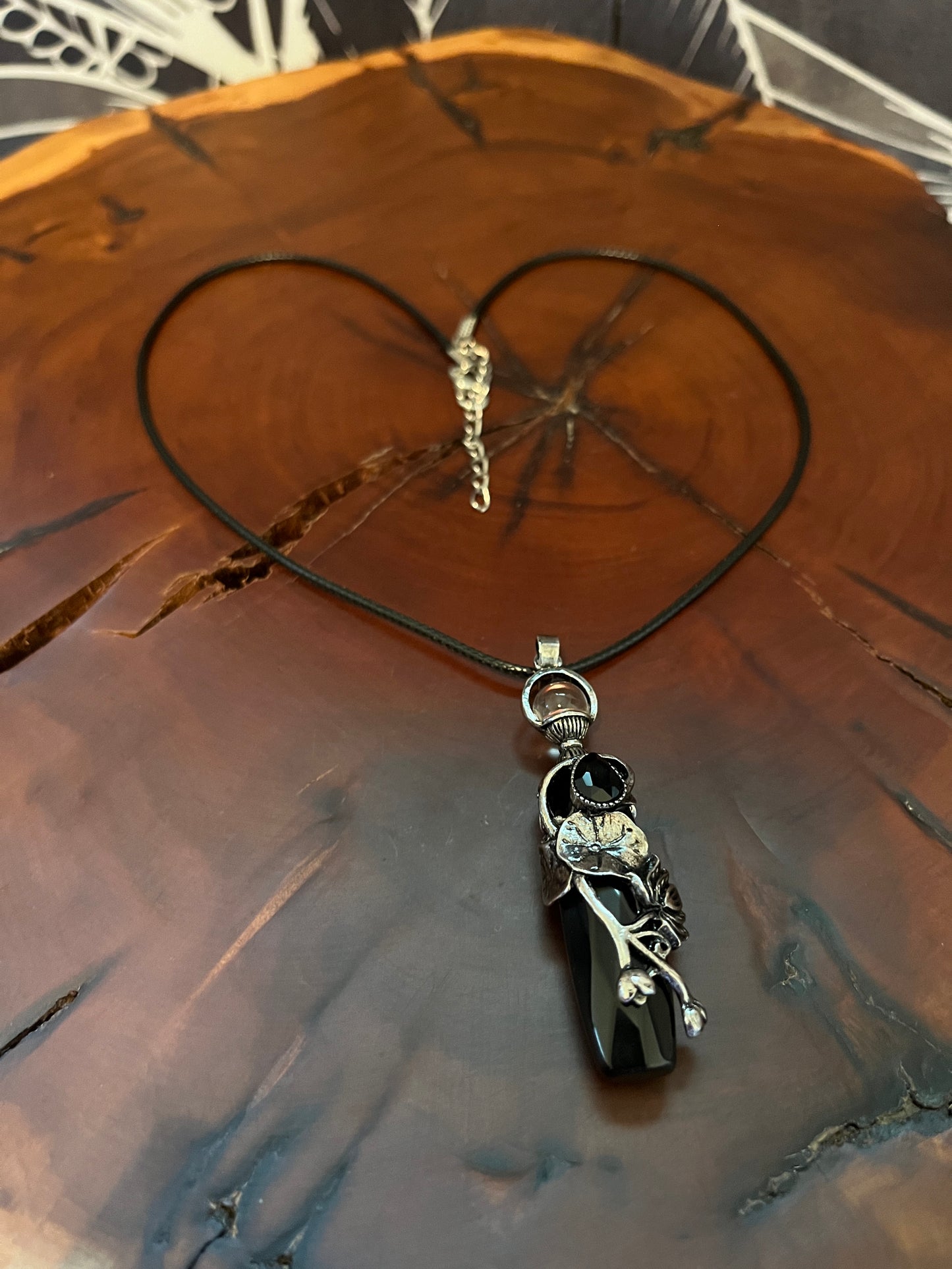Lotus Flower & Lily Pad Faceted Natural Stone Pendant Necklace
