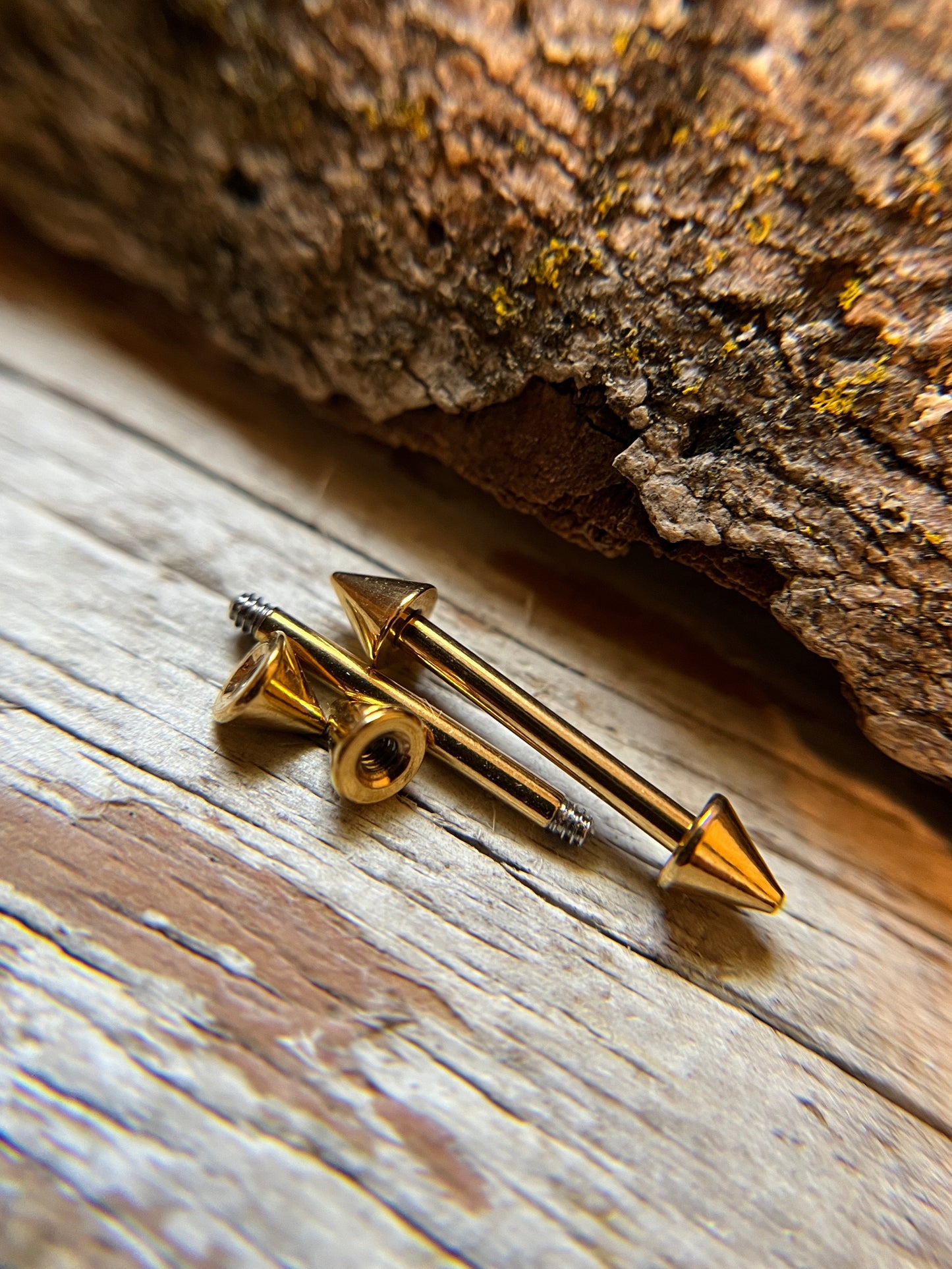 Pair of Petite Spikes Gold Titanium IP 14G Nipple Piercing Barbells