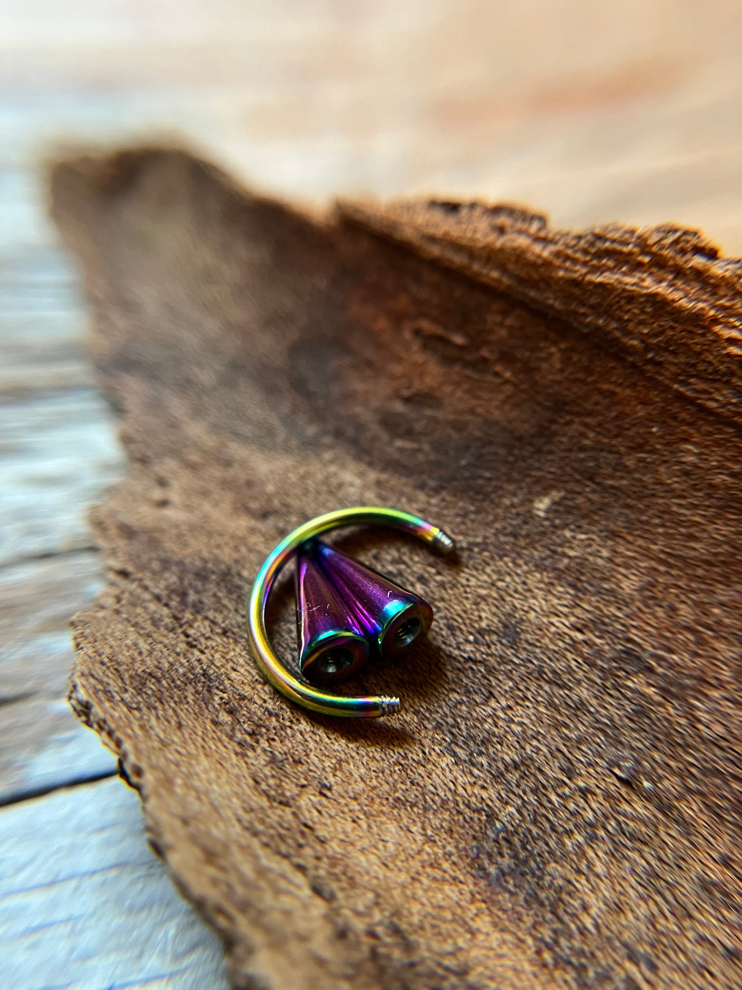 Rainbow Titanium Ion Plated Long Spikes 16G Horseshoe Ring