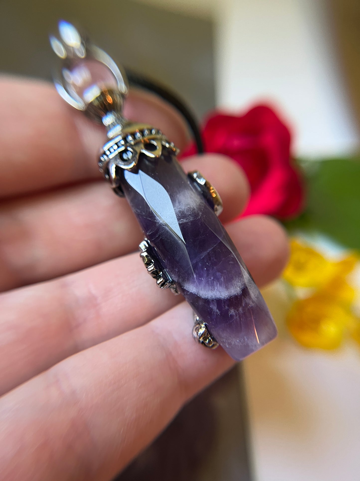 Lotus Flower & Lily Pad Faceted Natural Stone Pendant Necklace