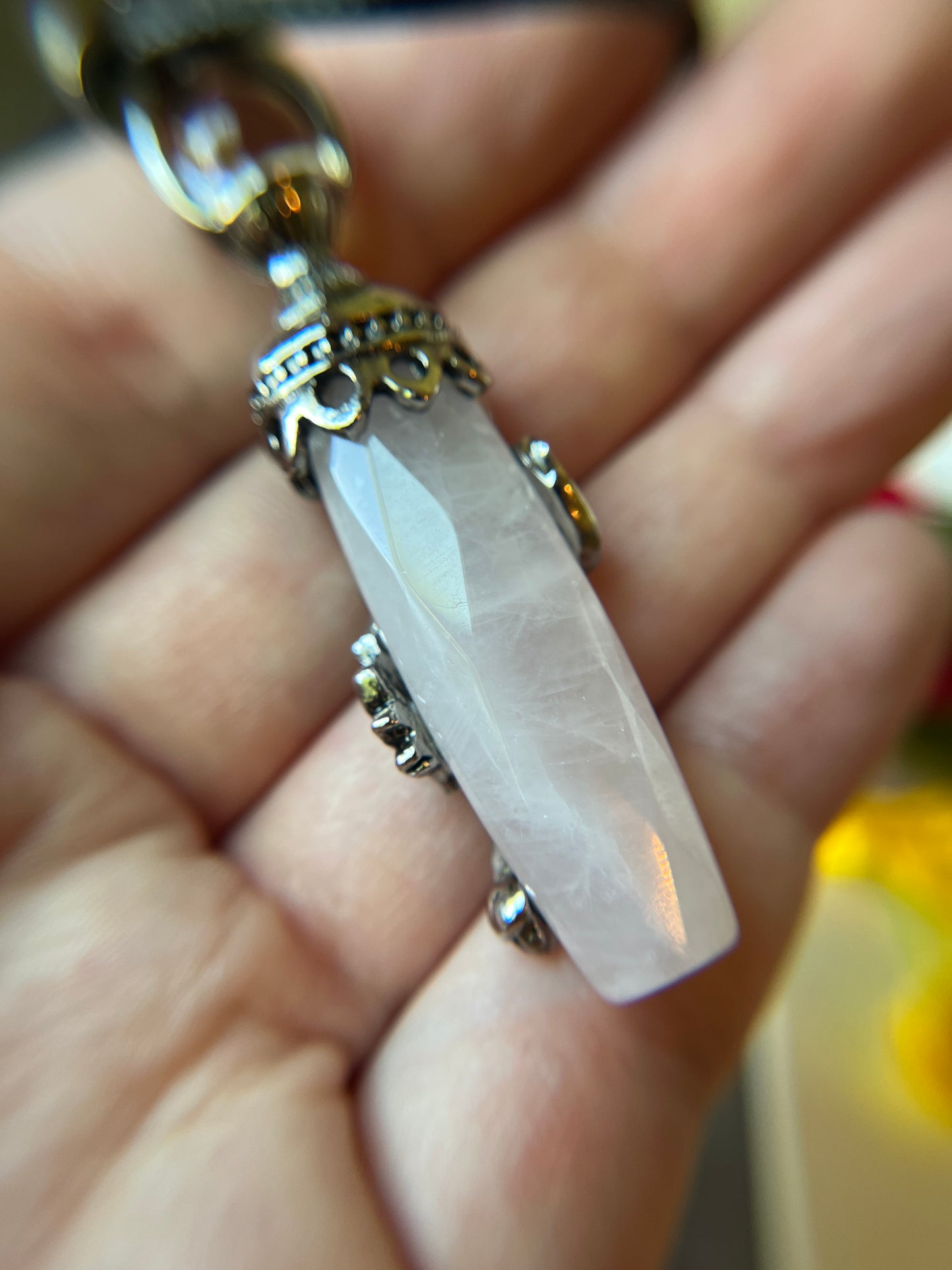 Lotus Flower & Lily Pad Faceted Natural Stone Pendant Necklace