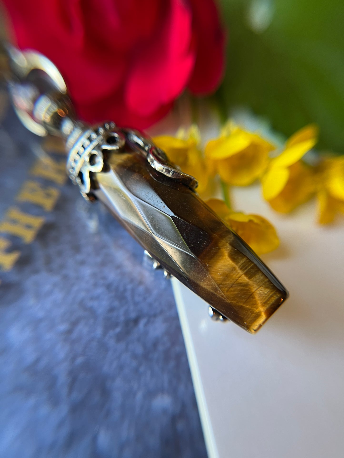 Lotus Flower & Lily Pad Faceted Natural Stone Pendant Necklace
