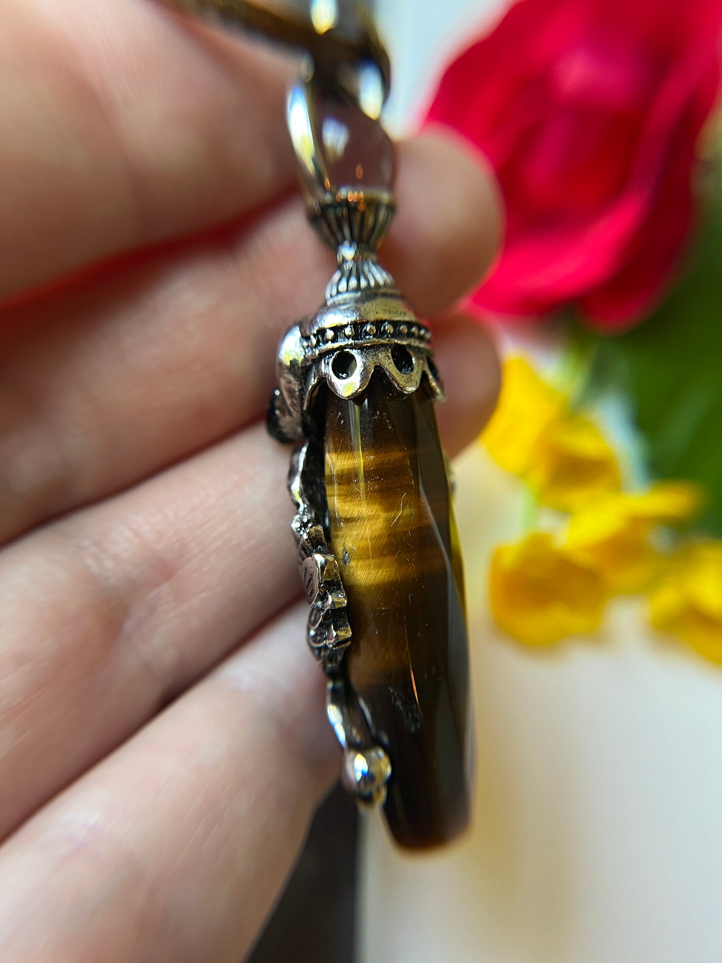 Lotus Flower & Lily Pad Faceted Natural Stone Pendant Necklace