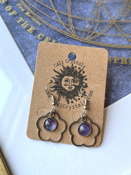 Amethyst Natural Stone 90's Vibes Flower Earrings