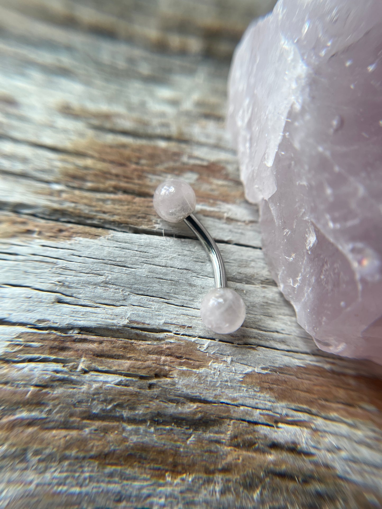 Rose Quartz Natural Stone ASTM F-136 Implant Grade Titanium 14G Curved Barbell