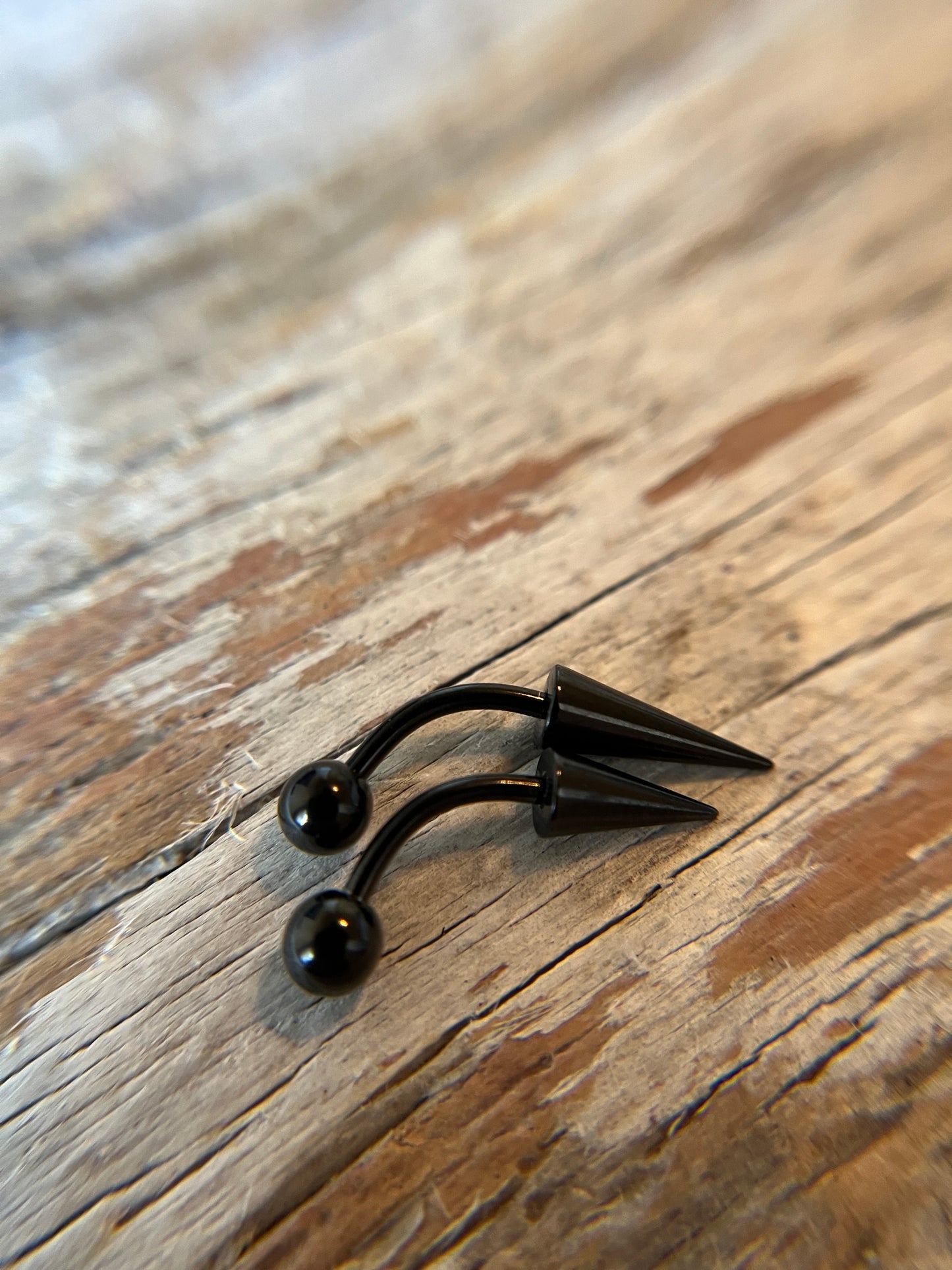 Black Titanium Ion Plated Extra Long Spike 16G Curved Barbell