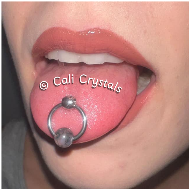 Moss Agate Natural Stone Slave Knocker Tongue Barbell