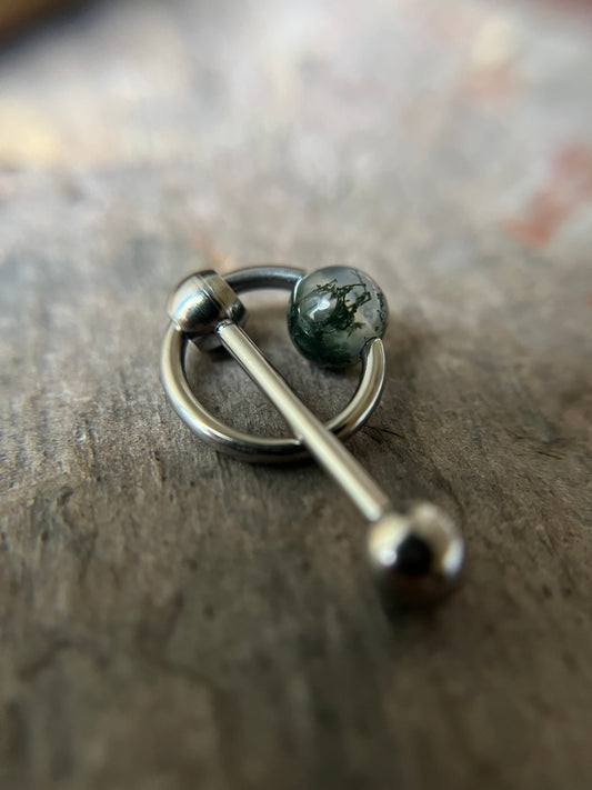 Moss Agate Natural Stone Slave Knocker Tongue Barbell