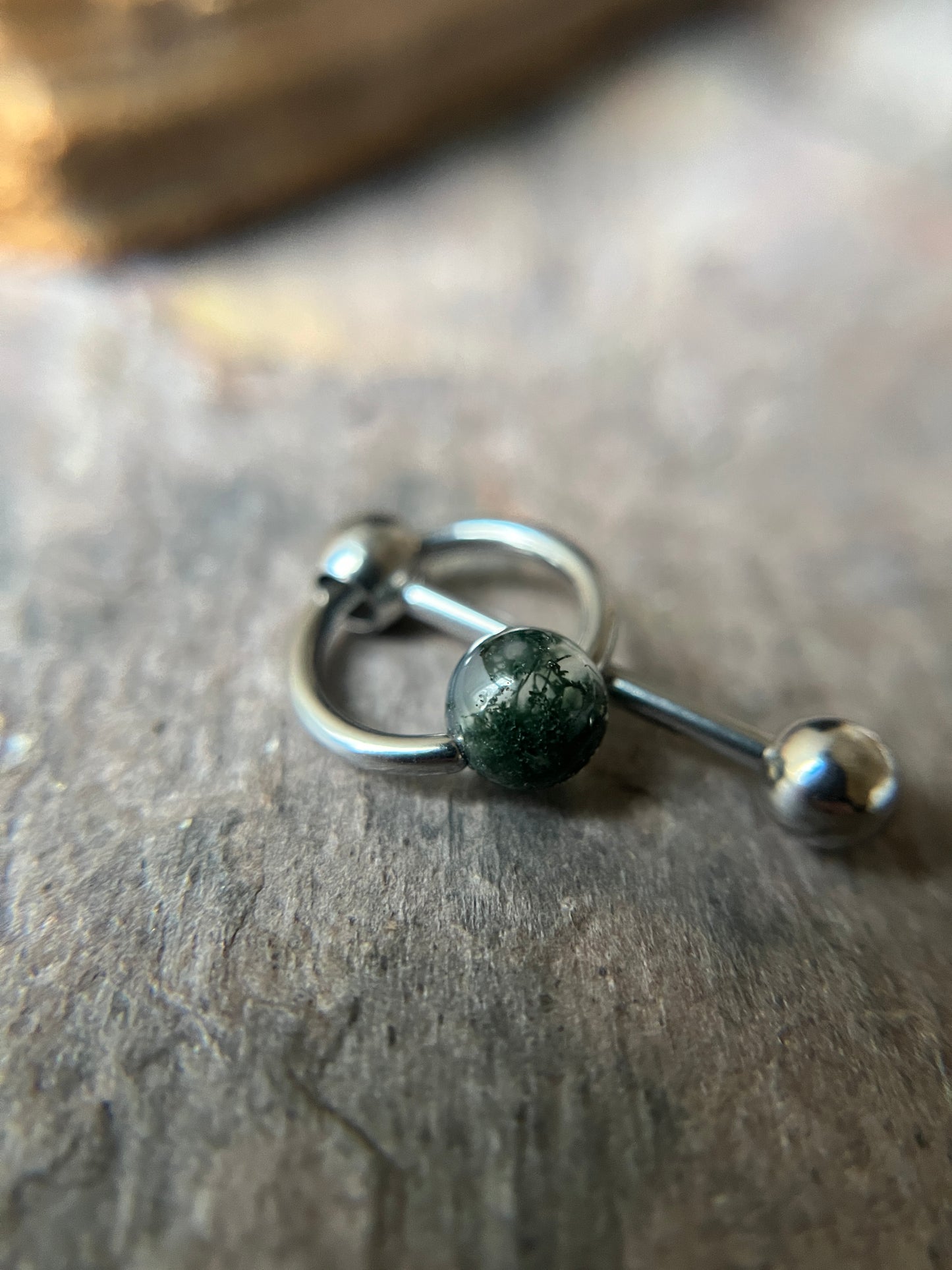 Moss Agate Natural Stone Slave Knocker Tongue Barbell