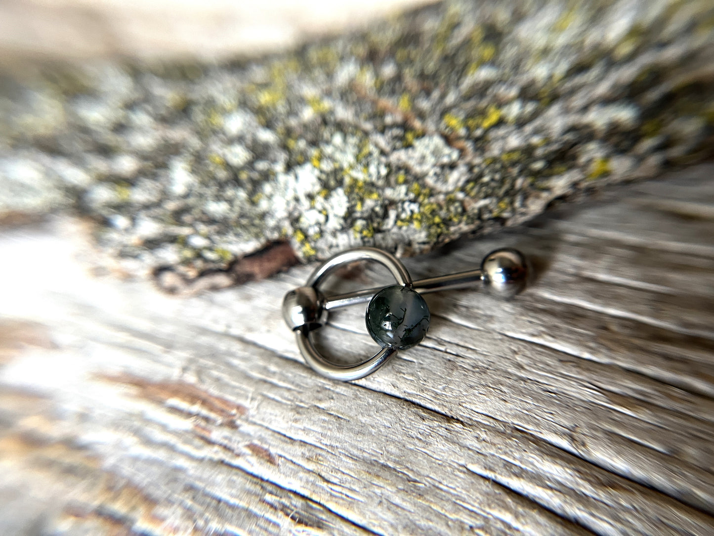 Moss Agate Natural Stone Slave Knocker Tongue Barbell