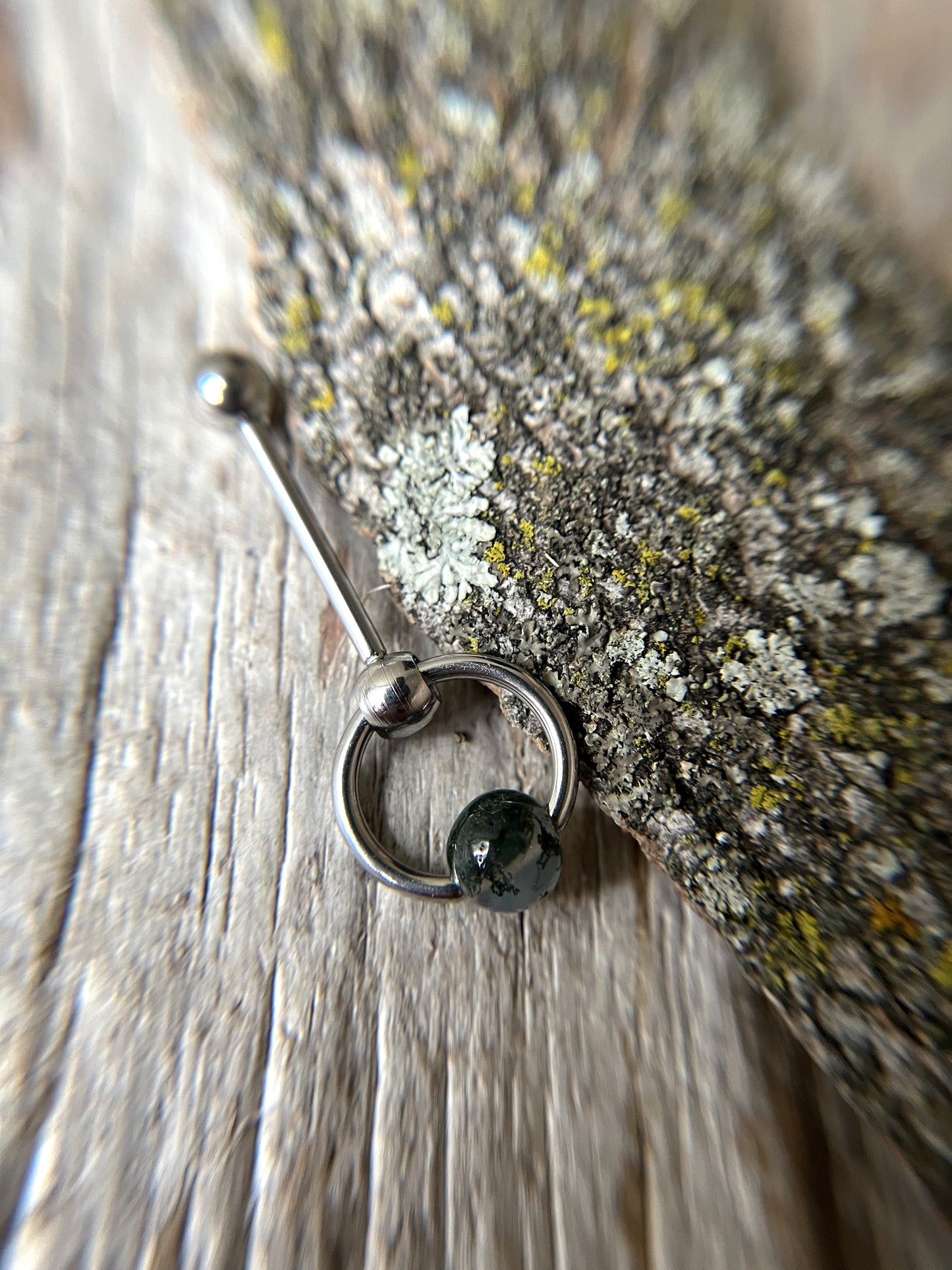 Moss Agate Natural Stone Slave Knocker Tongue Barbell
