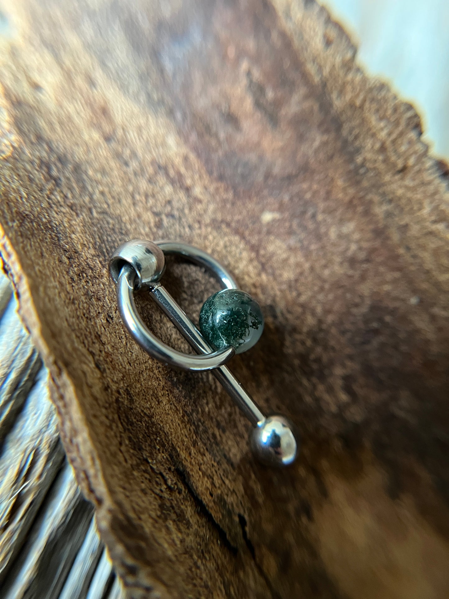 Moss Agate Natural Stone Slave Knocker Tongue Barbell
