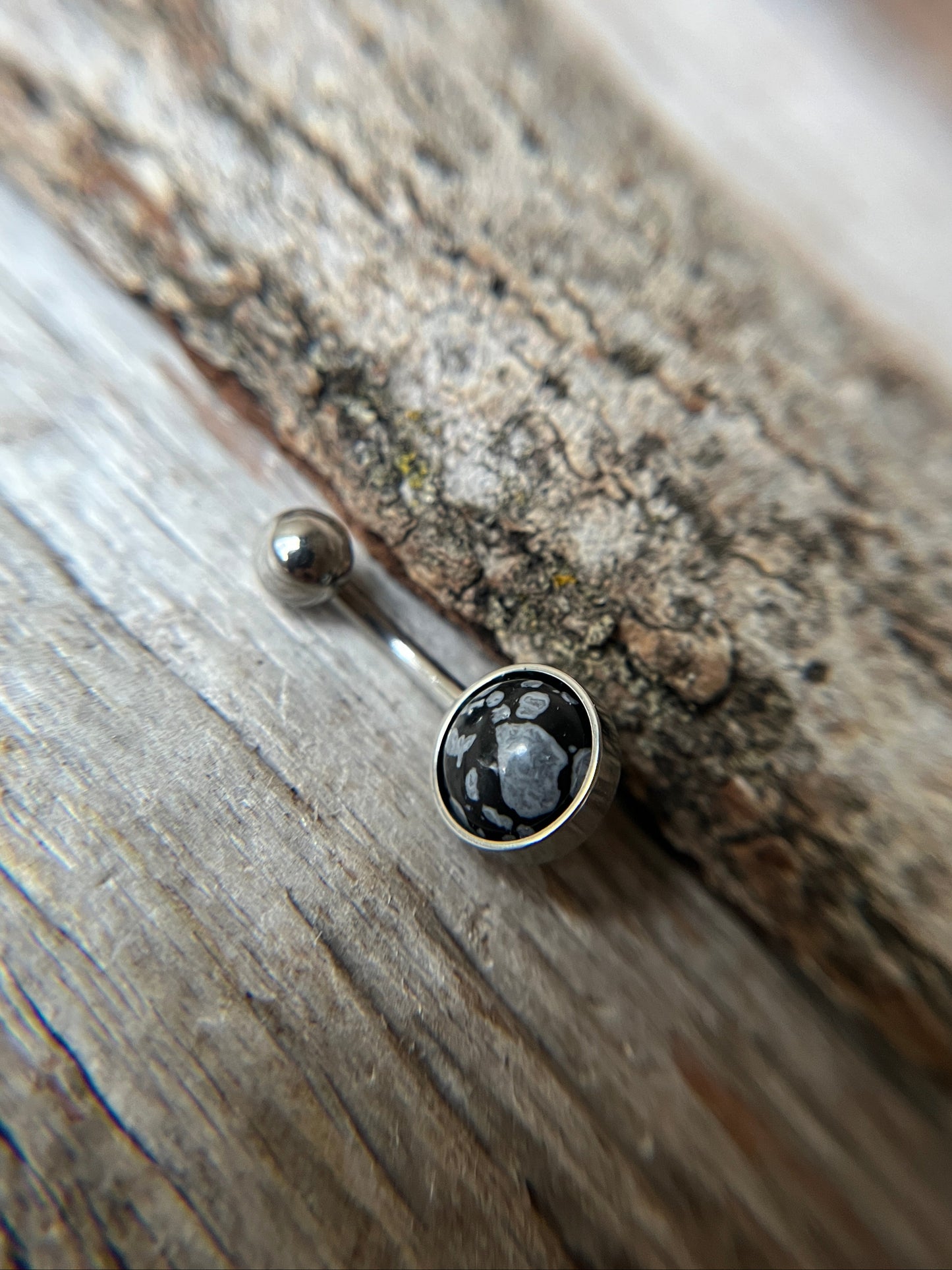 Snowflake Obsidian Natural Volcanic Glass Belly Ring