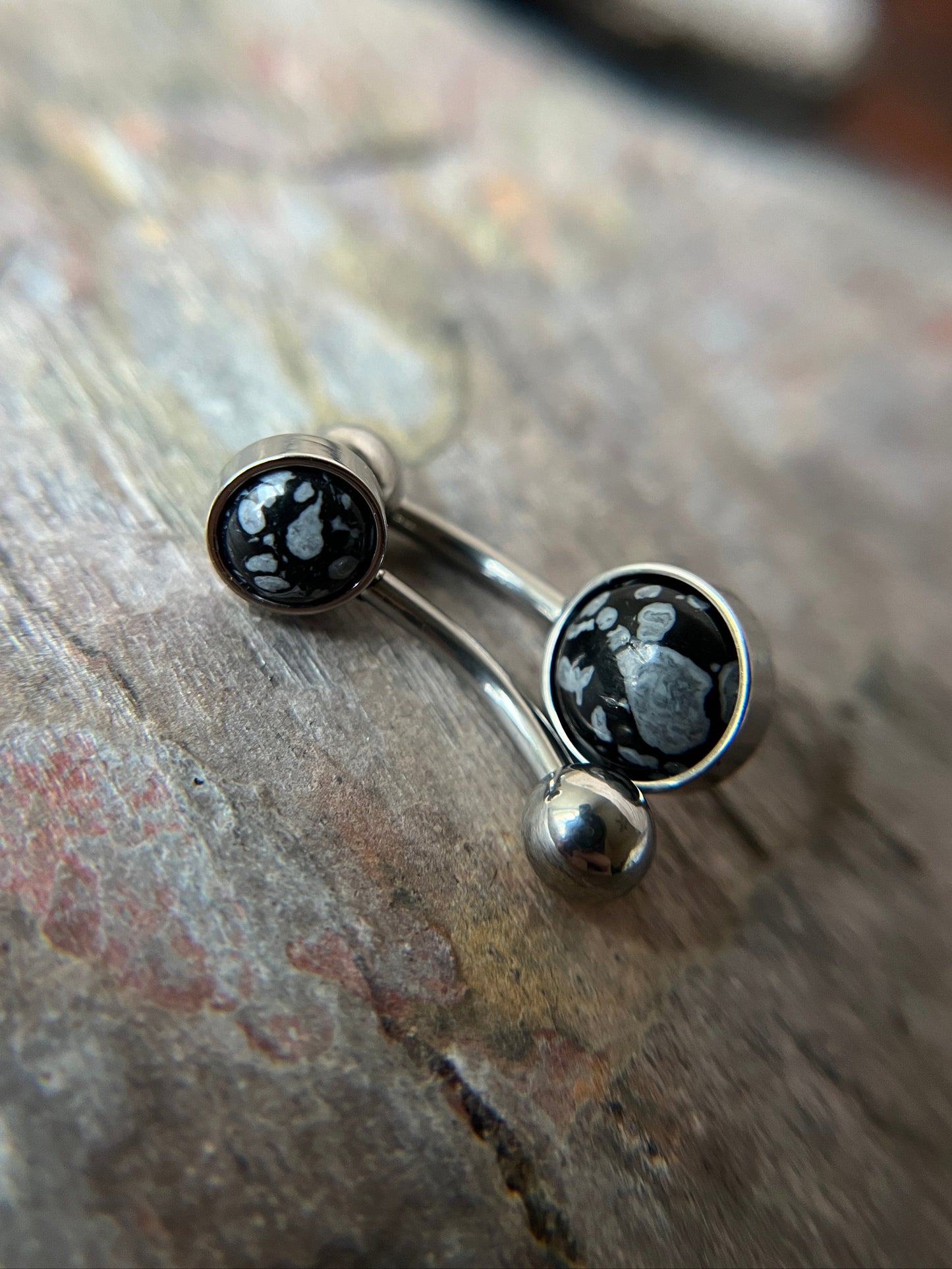 Snowflake Obsidian Natural Volcanic Glass Belly Ring