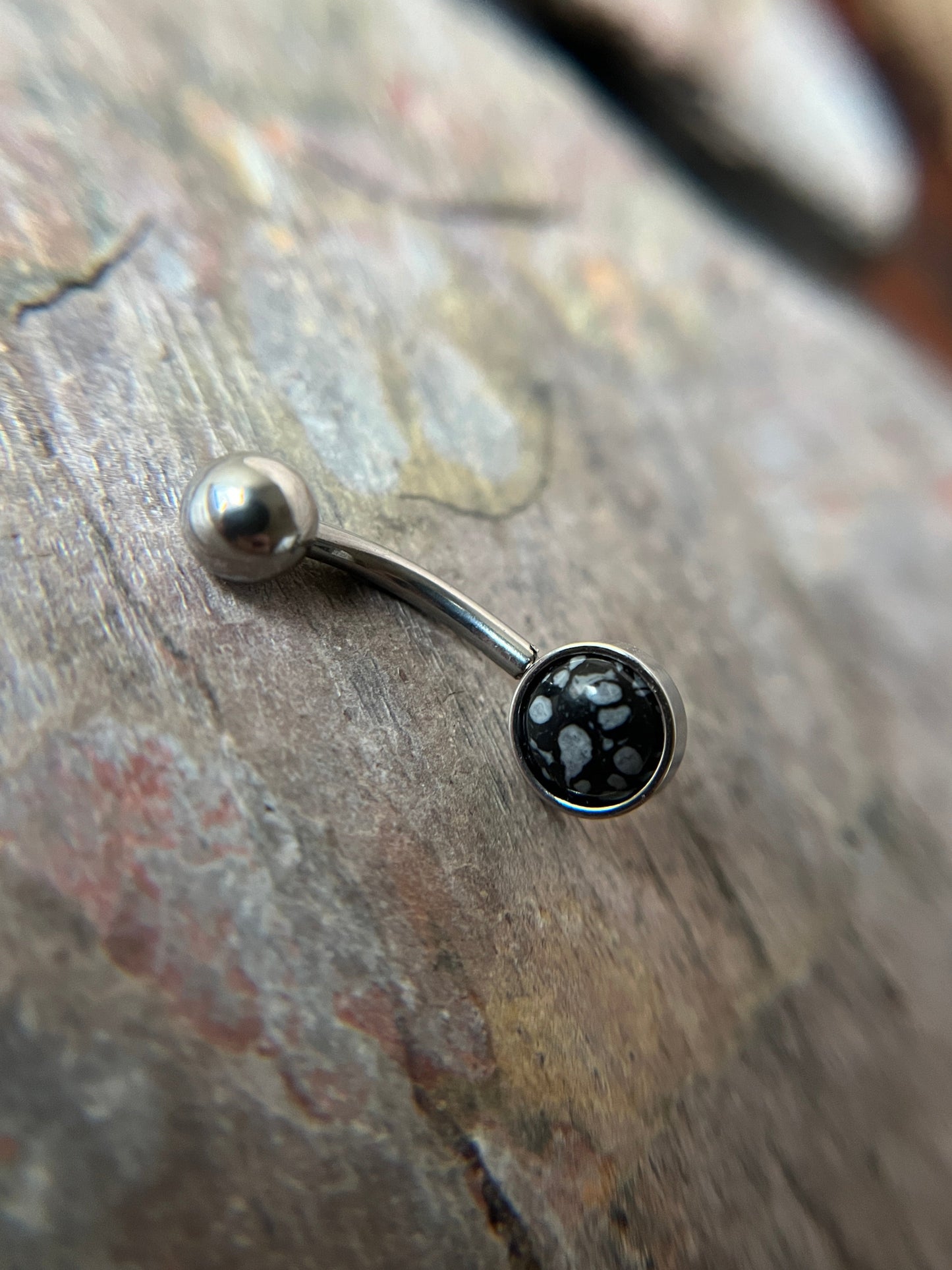 Snowflake Obsidian Natural Volcanic Glass Belly Ring