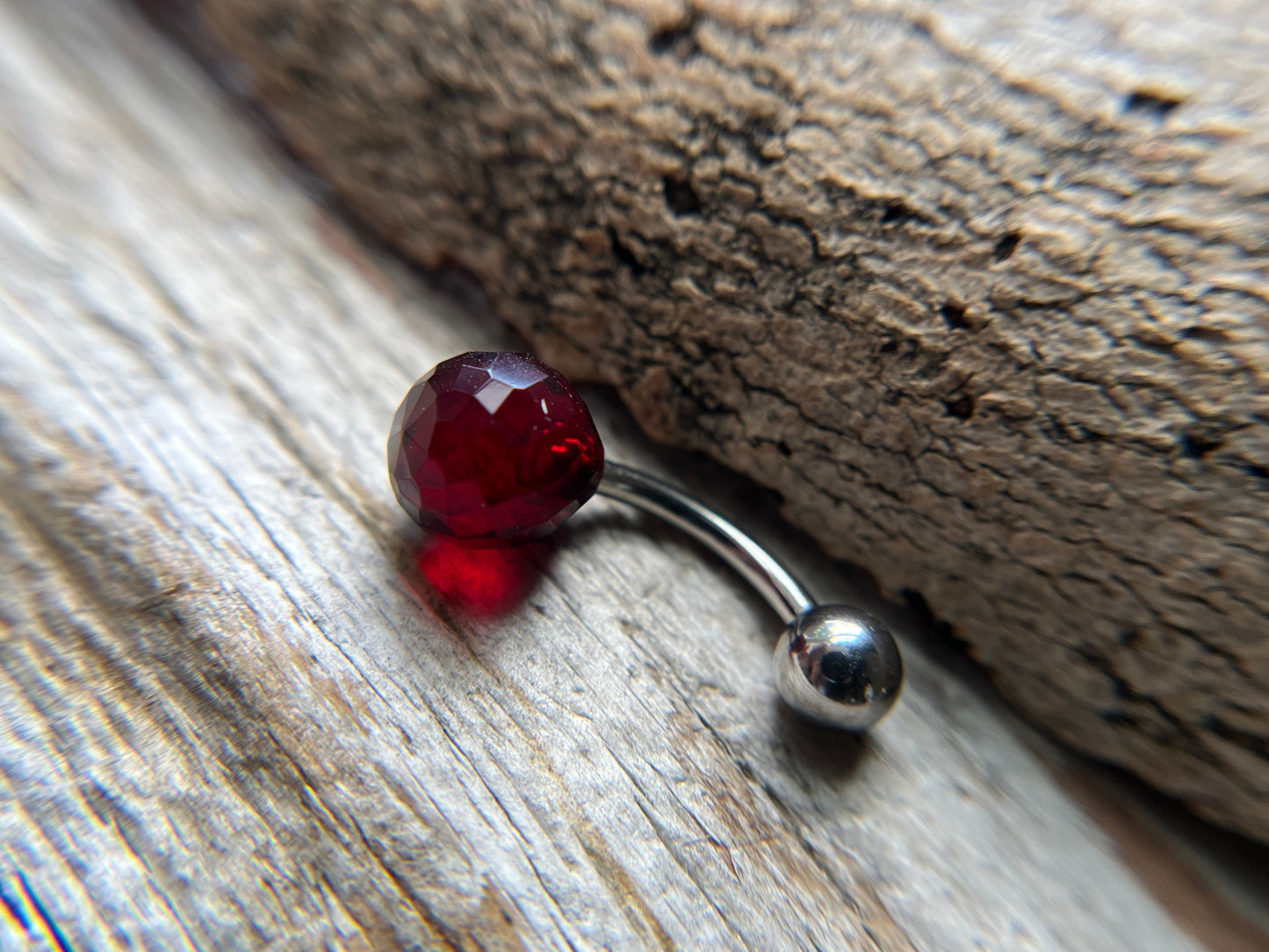 Hydro Quartz Garnet Faceted Teardrop Belly or VCH Barbell