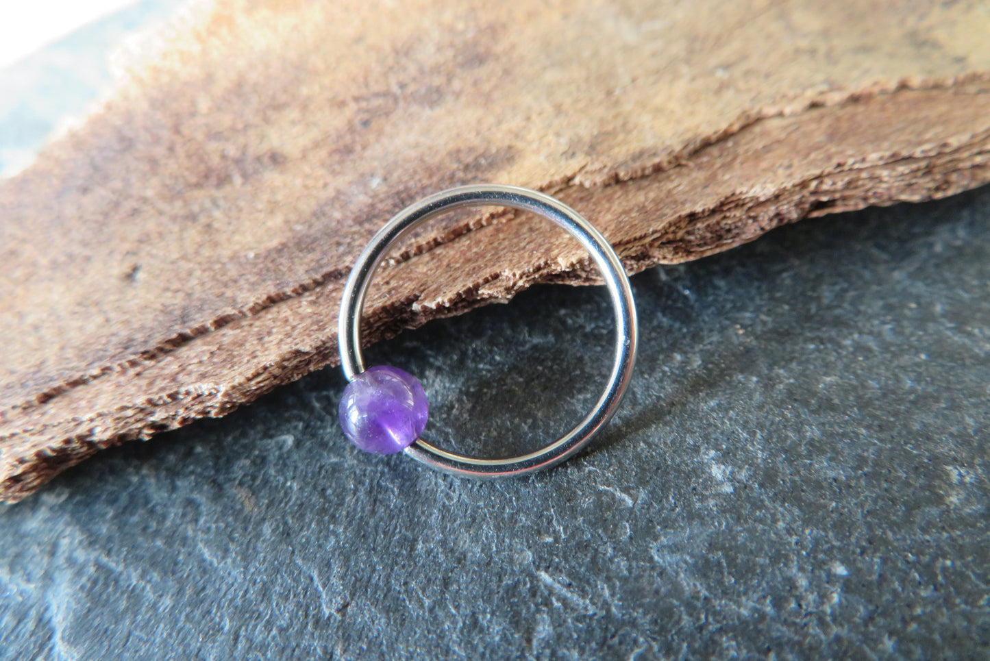 Amethyst Natural Stone Surgical Steel CBR Ring