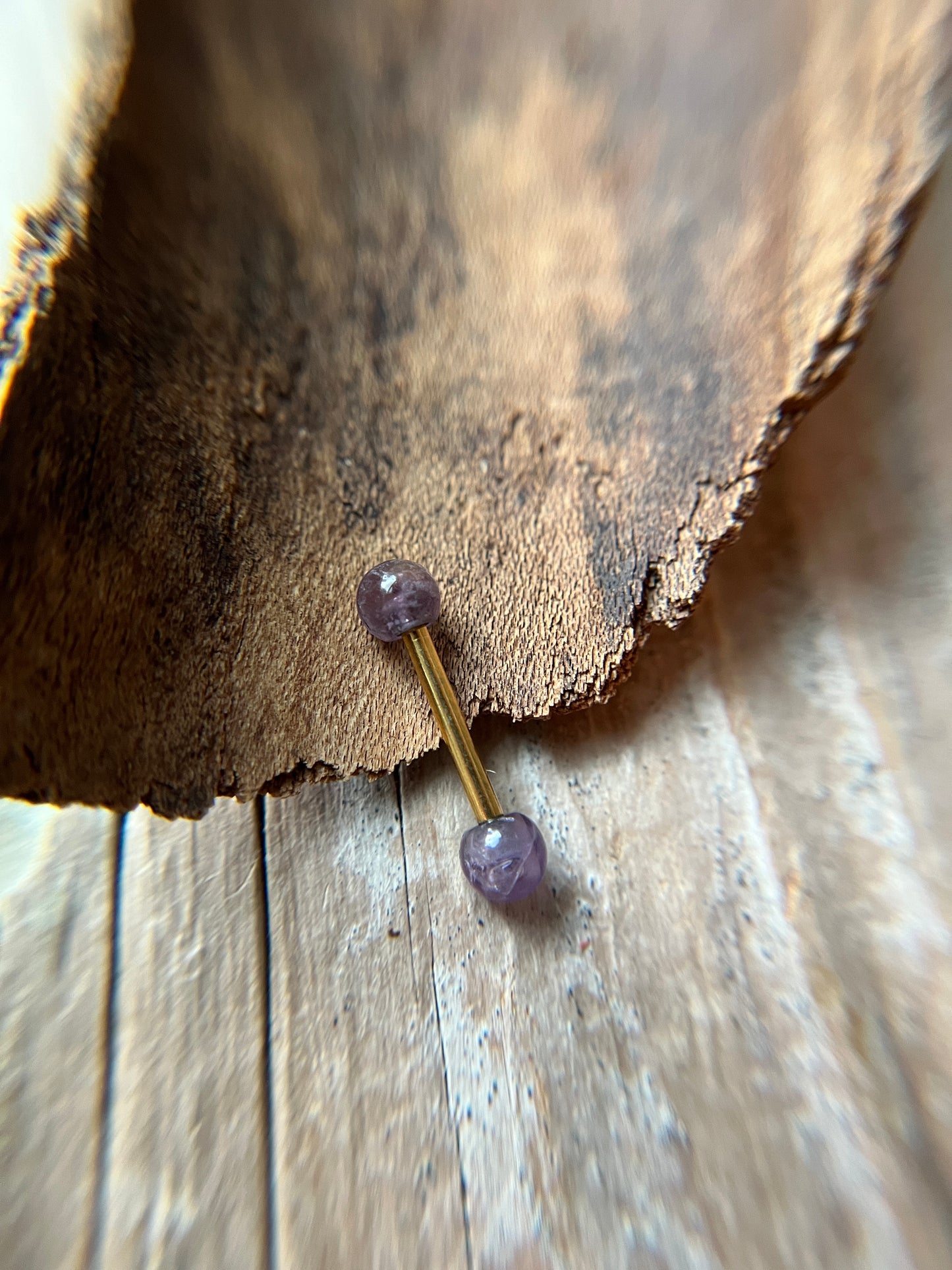 Amethyst Natural Stone Gold Titanium Ion Plated Tongue Nipple Barbell