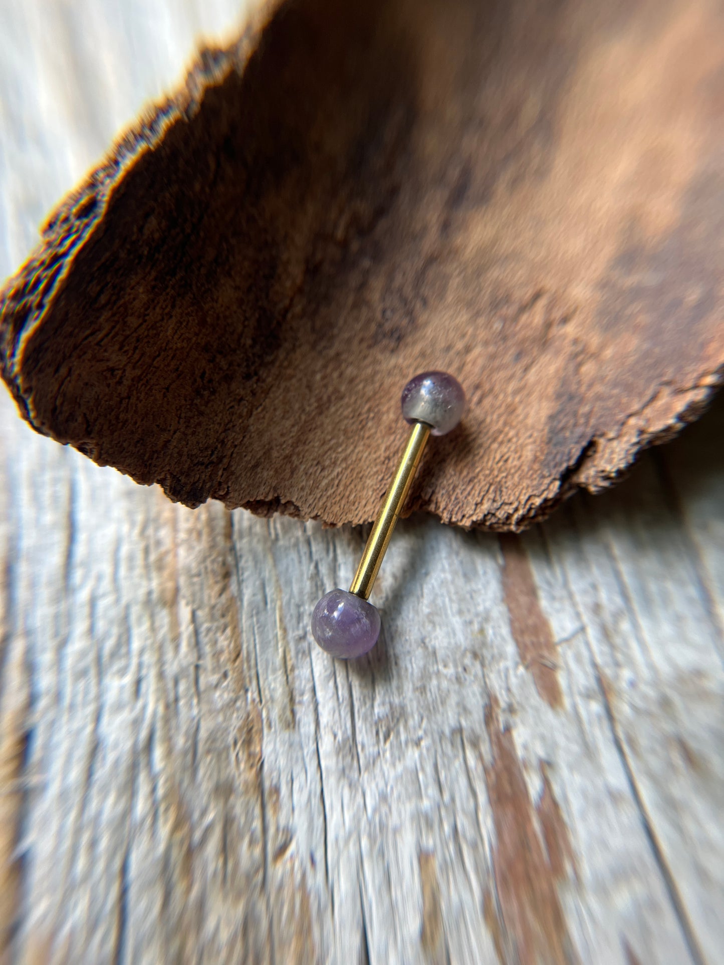 Amethyst Natural Stone Gold Titanium Ion Plated Tongue Nipple Barbell