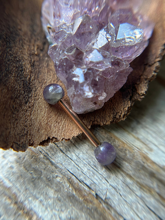 Amethyst Natural Stone Rose Gold Titanium Ion Plated Tongue Nipple Barbell