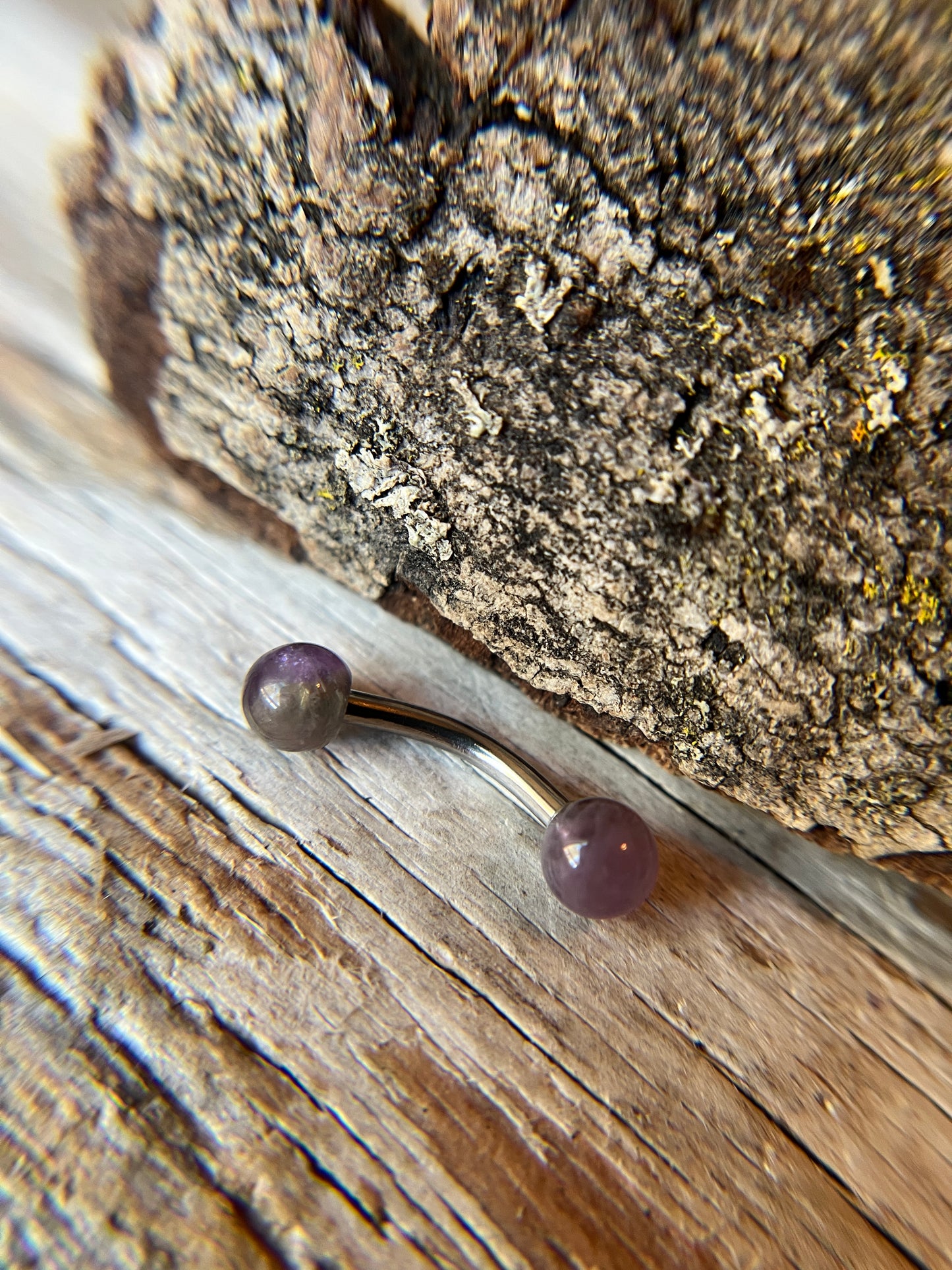 Amethyst Petite Natural Stone 316L Surgical Steel 14G Curved Barbell