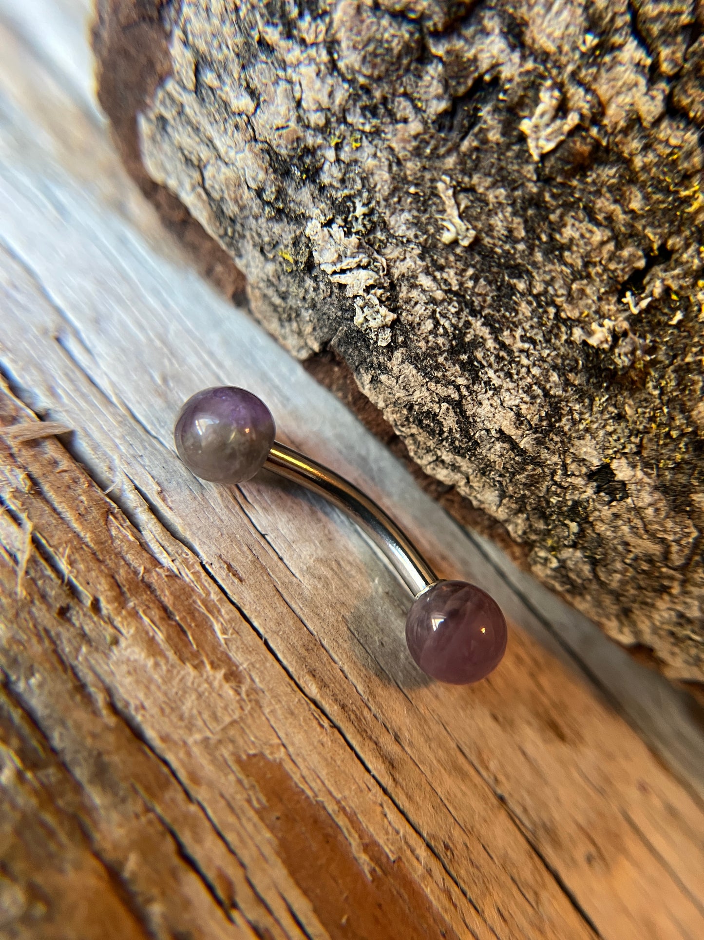 Amethyst Petite Natural Stone 316L Surgical Steel 14G Curved Barbell