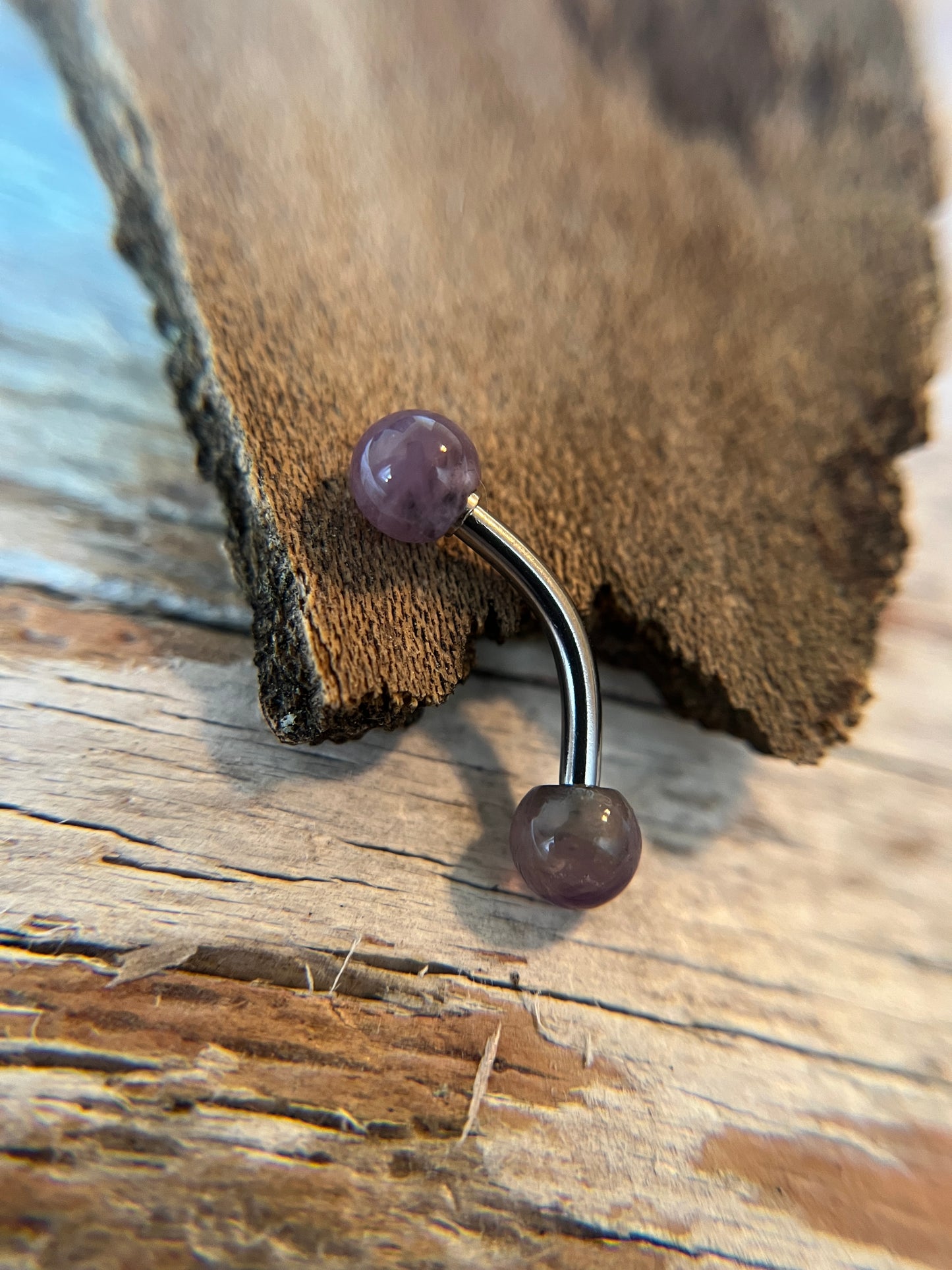 Amethyst Petite Natural Stone 316L Surgical Steel 14G Curved Barbell