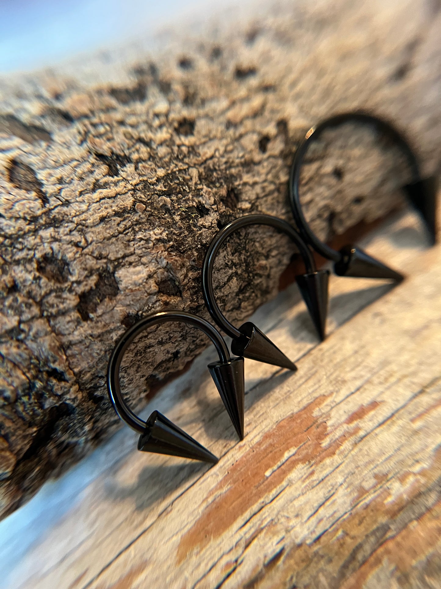 Black Titanium Plated Large Diameter Size Options Spiked 16G Horseshoe Ring