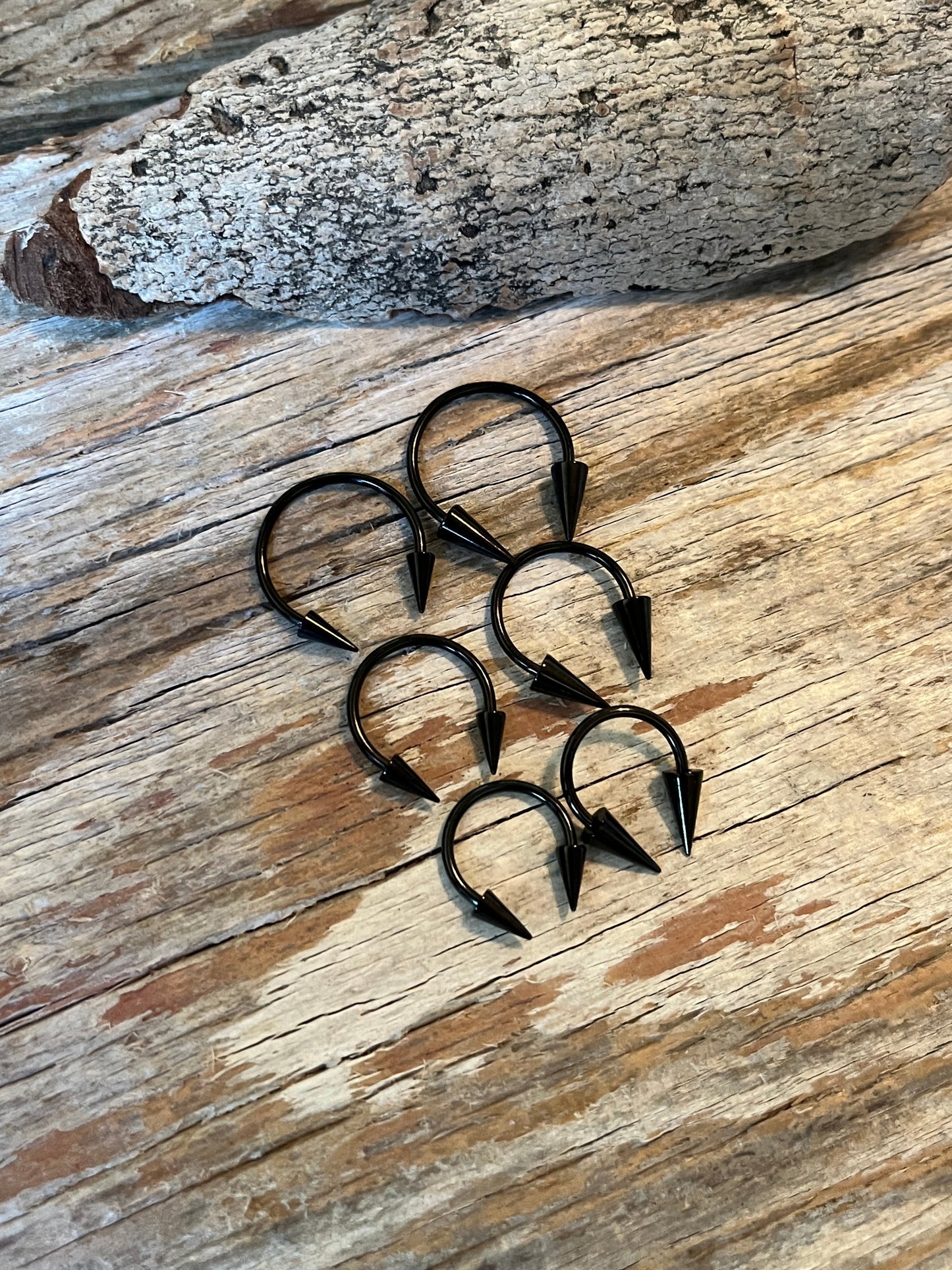 Black Titanium Plated Large Diameter Size Options Spiked 16G Horseshoe Ring