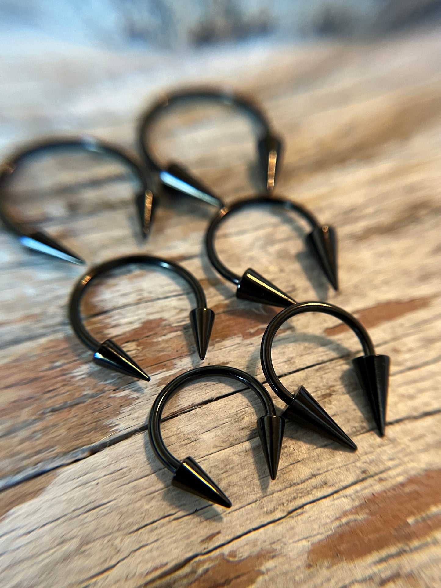 Black Titanium Plated Large Diameter Size Options Spiked 16G Horseshoe Ring