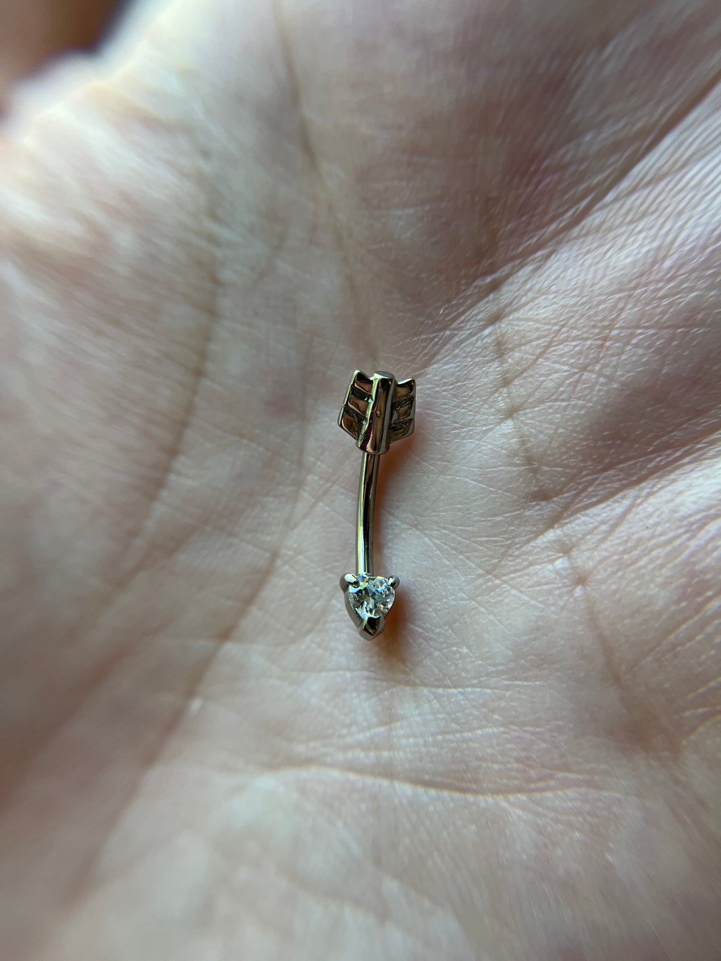 Heart Arrow Pronged Crystal Gem 16G Curved Barbell 100% Surgical Steel