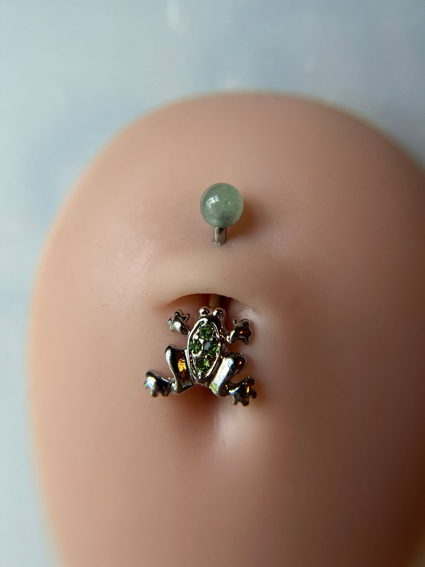 Green Aventurine Natural Stone Crystal Gems Frog Belly Ring