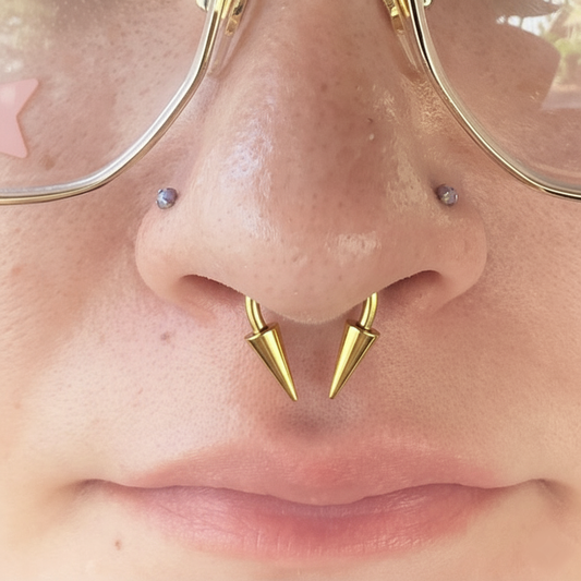 Gold Titanium Ion Plated Long Spikes 16G or 14G Horseshoe Ring