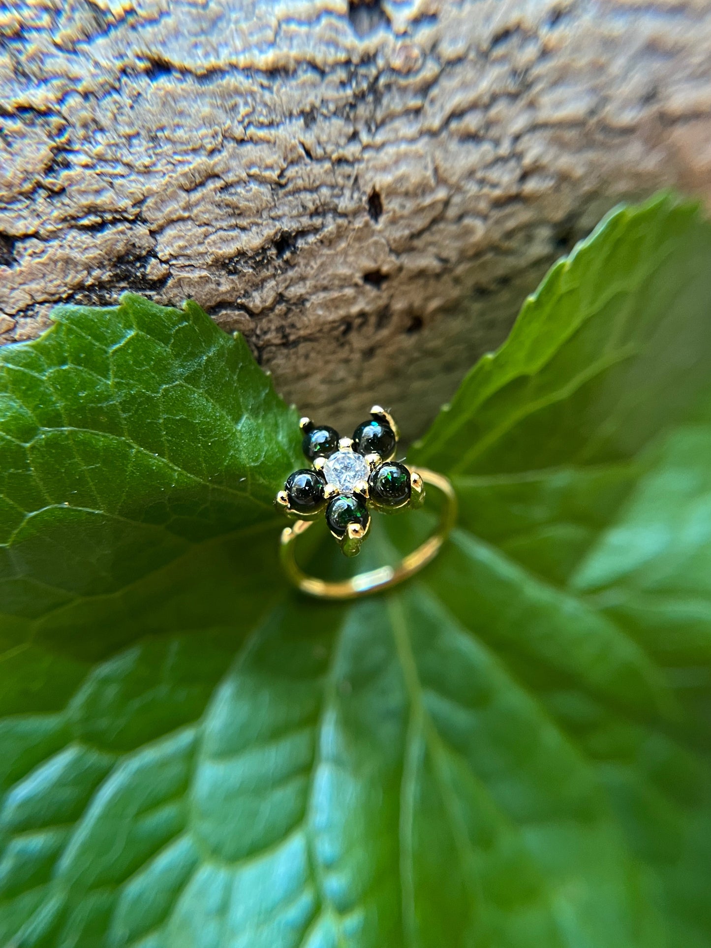Black Fire Opal Flower 20G Gold Titanium IP Nose Hoop