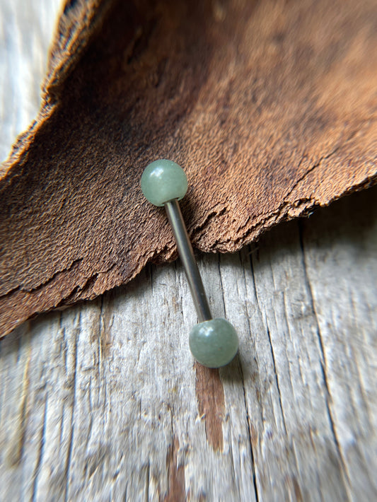 Green Aventurine Natural Stone ASTM F-136 Implant Grade Titanium Tongue Nipple Barbell