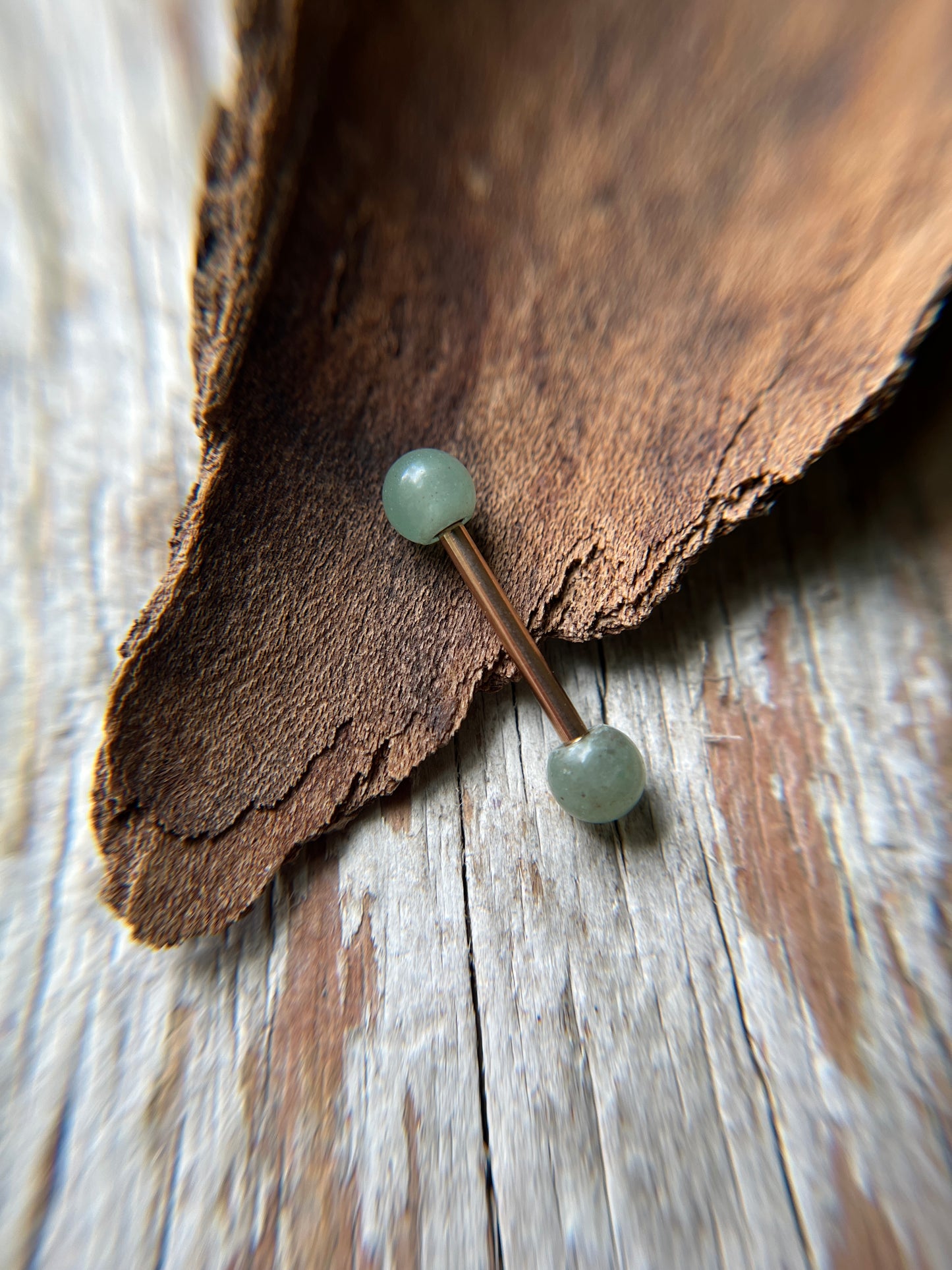 Green Aventurine Natural Stone Rose Gold Titanium Ion Plated Tongue Nipple Barbell