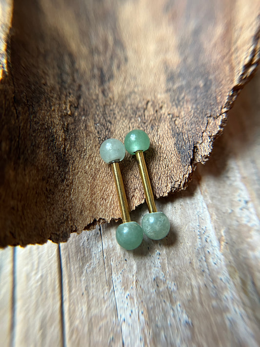 Green Aventurine Natural Stone Gold Titanium Ion Plated Tongue Nipple Barbell
