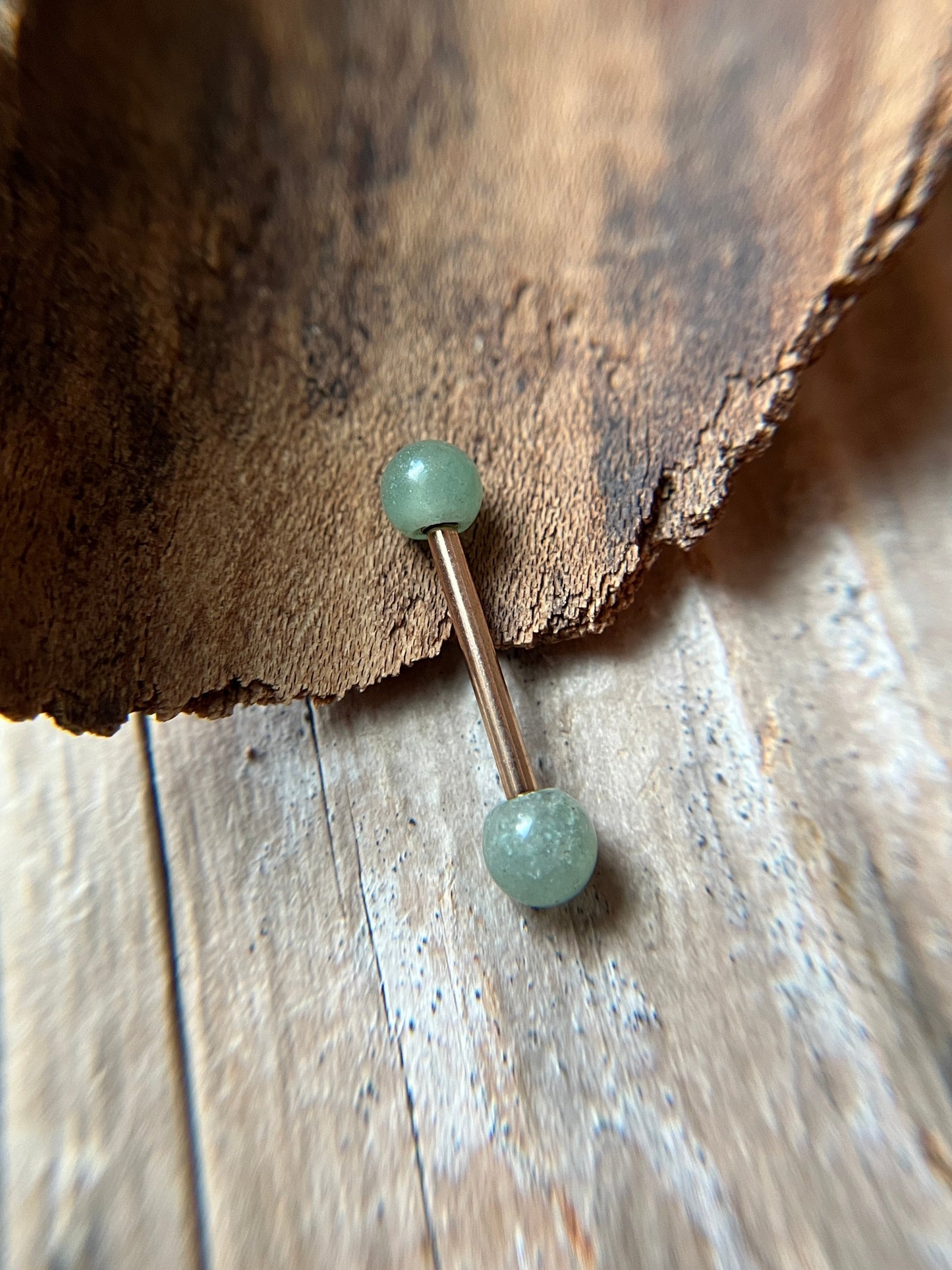 Green Aventurine Natural Stone Rose Gold Titanium Ion Plated Tongue Nipple Barbell