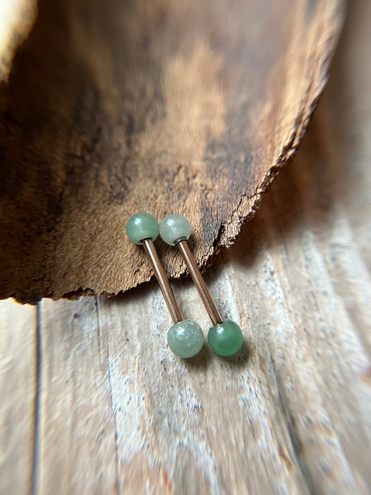 Green Aventurine Natural Stone Rose Gold Titanium Ion Plated Tongue Nipple Barbell