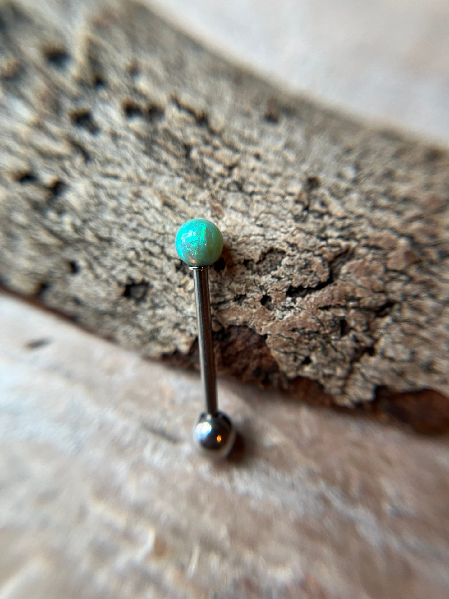 Jade Green Fire Opal Tongue Piercing Barbell